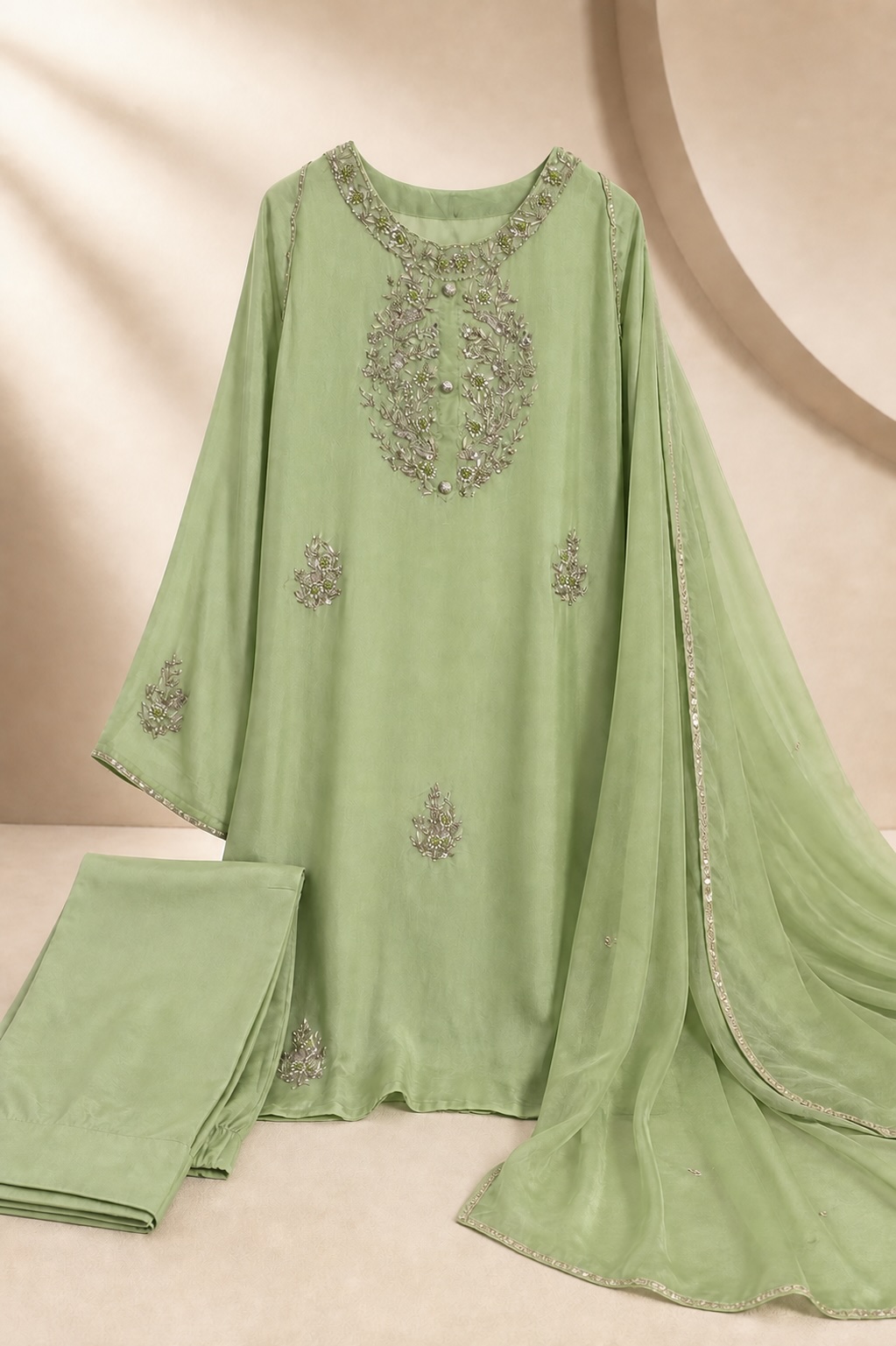 Sage Green Embroidered Set view 2