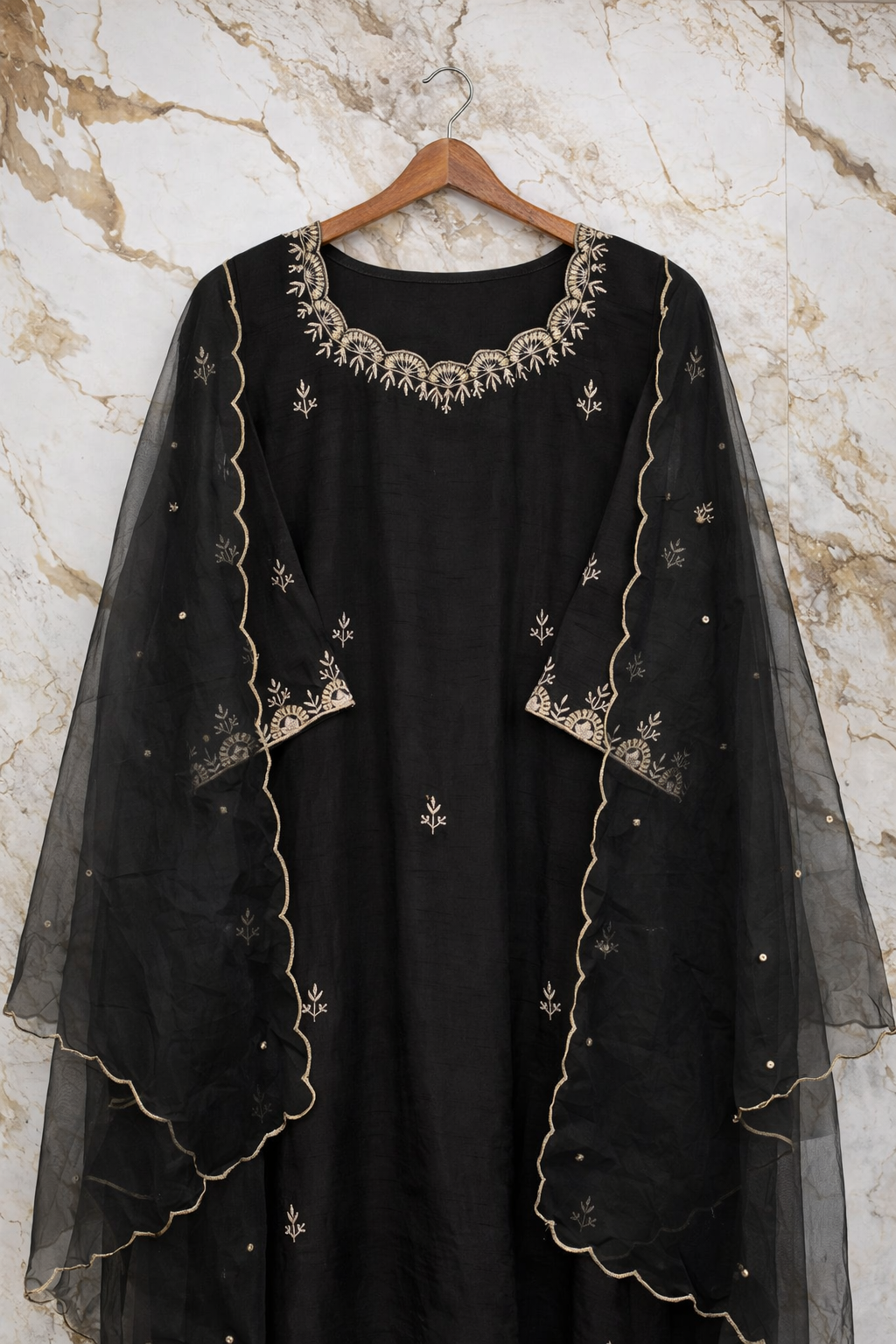 Midnight Black Embroidered Suit Set view 2