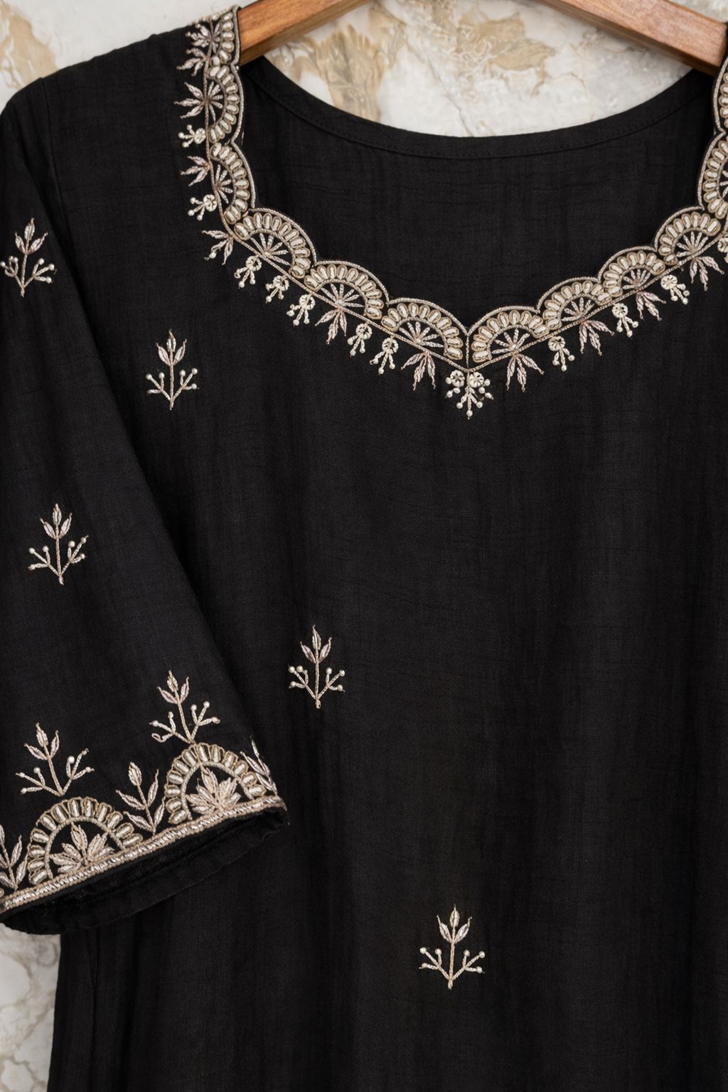 Midnight Black Embroidered Suit Set view 3