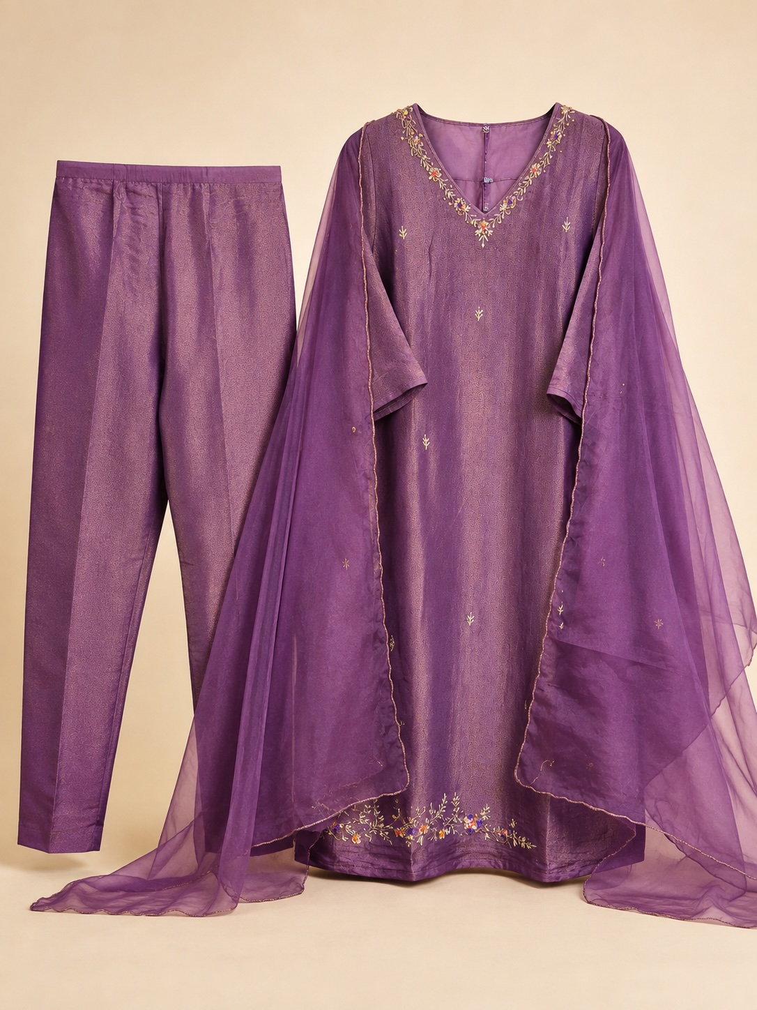 Lavender Embroidered Suit Set view 2