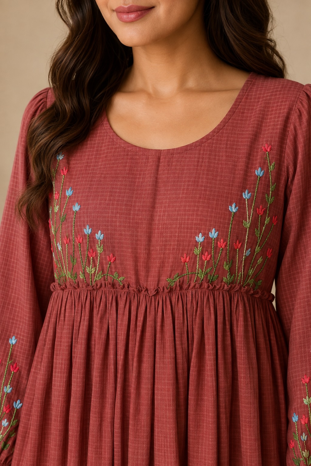 Rust Embroidered Dress view 3