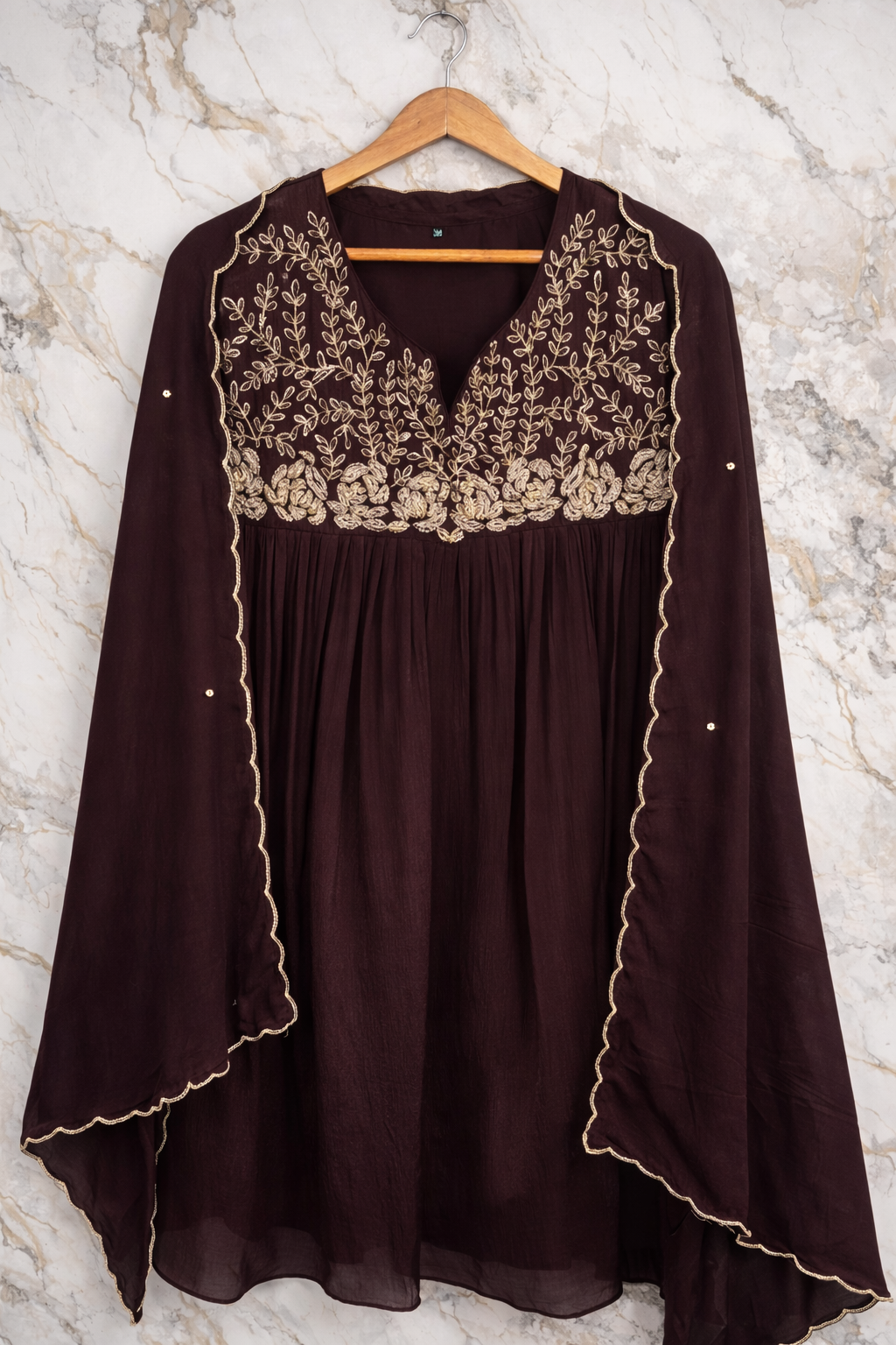 Chocolate Brown Embroidered Suit Set view 2