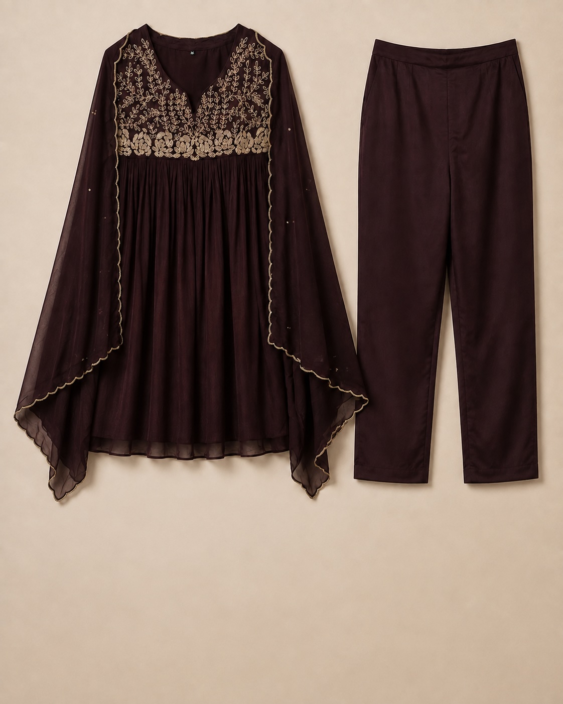 Chocolate Brown Embroidered Suit Set view 4