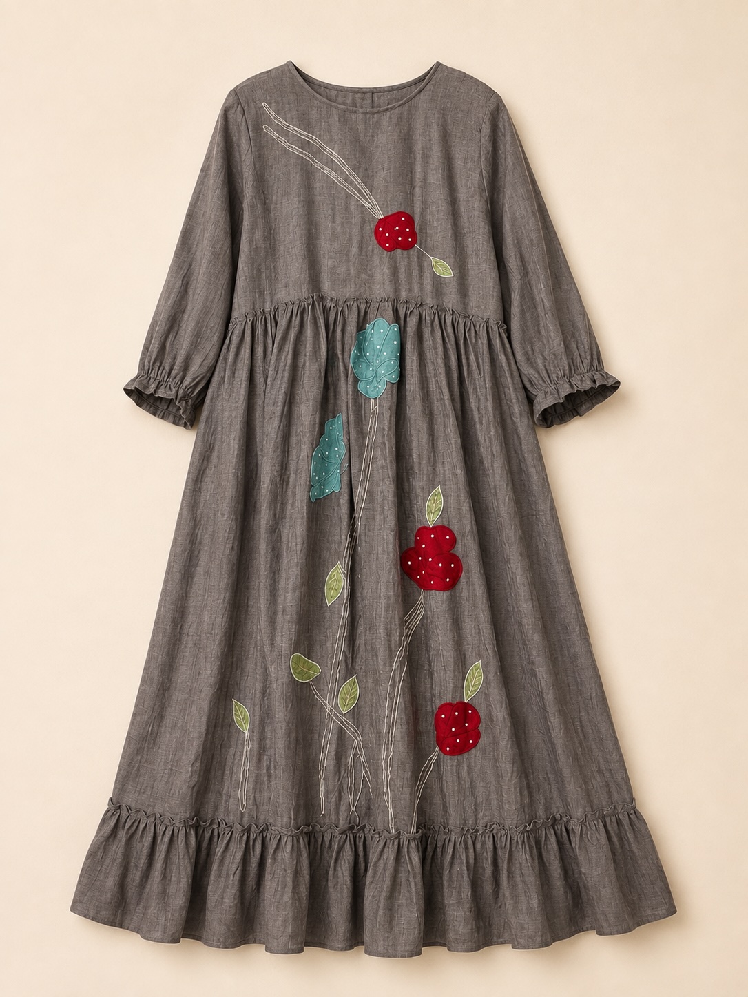 Grey Floral Patchwork Dress view 2