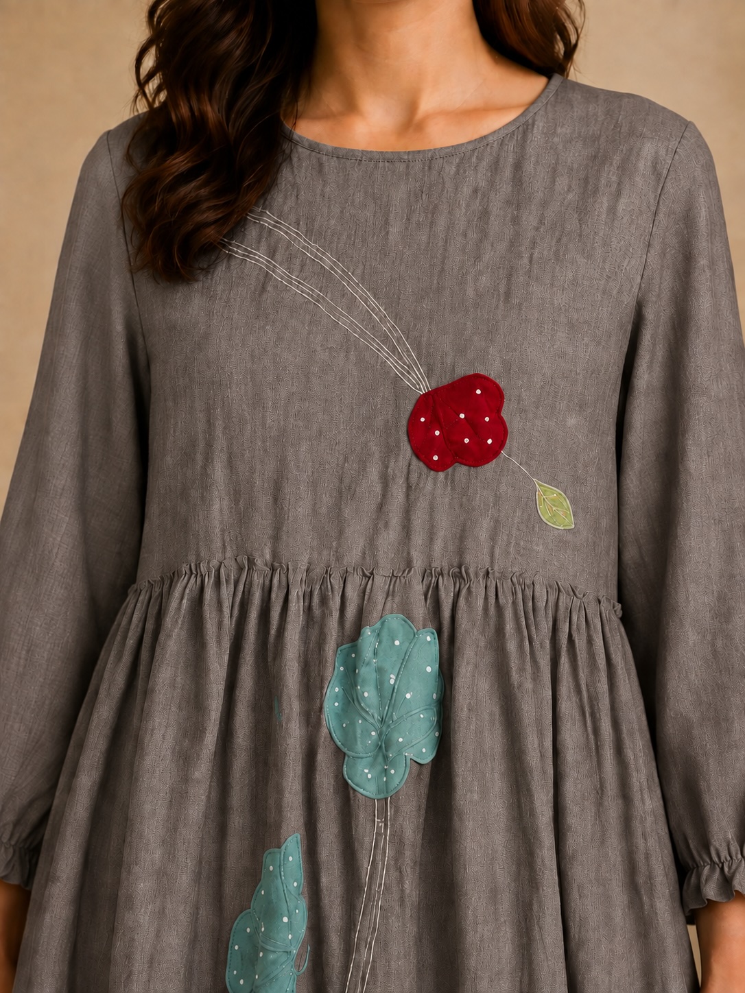 Grey Floral Patchwork Dress view 3