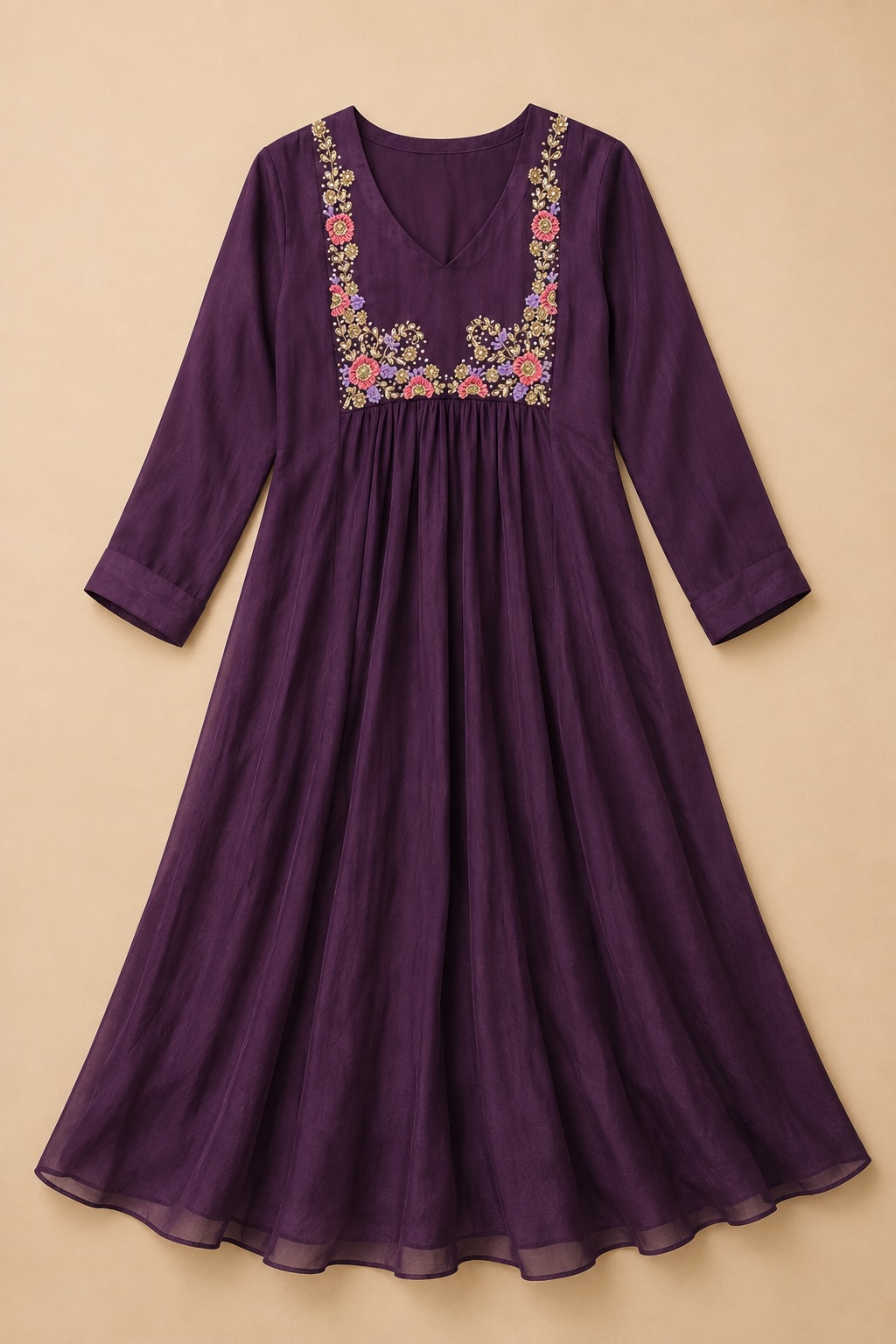 Plum Floral Embroidered Dress view 2