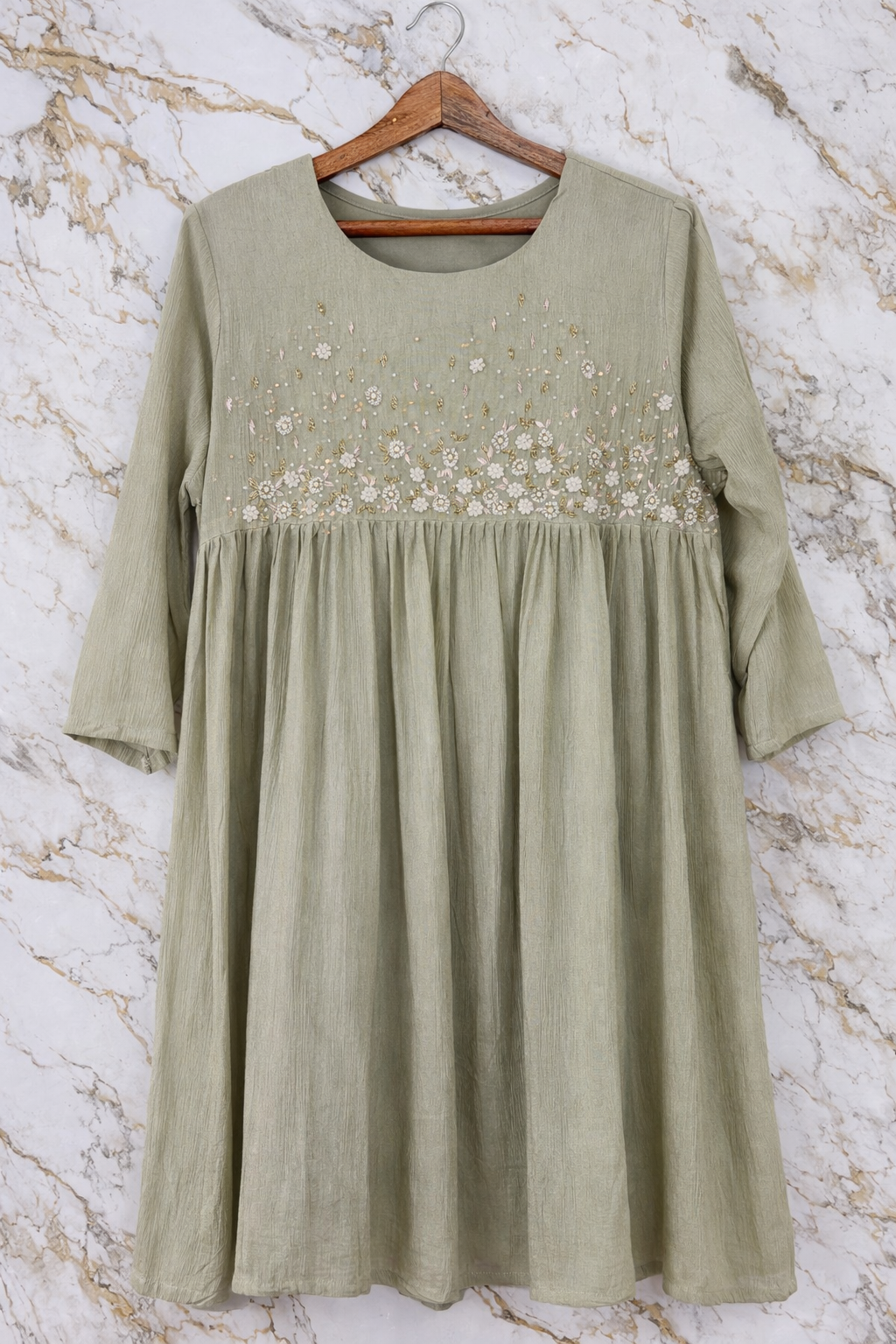 Sage Floral Embroidered Dress view 2