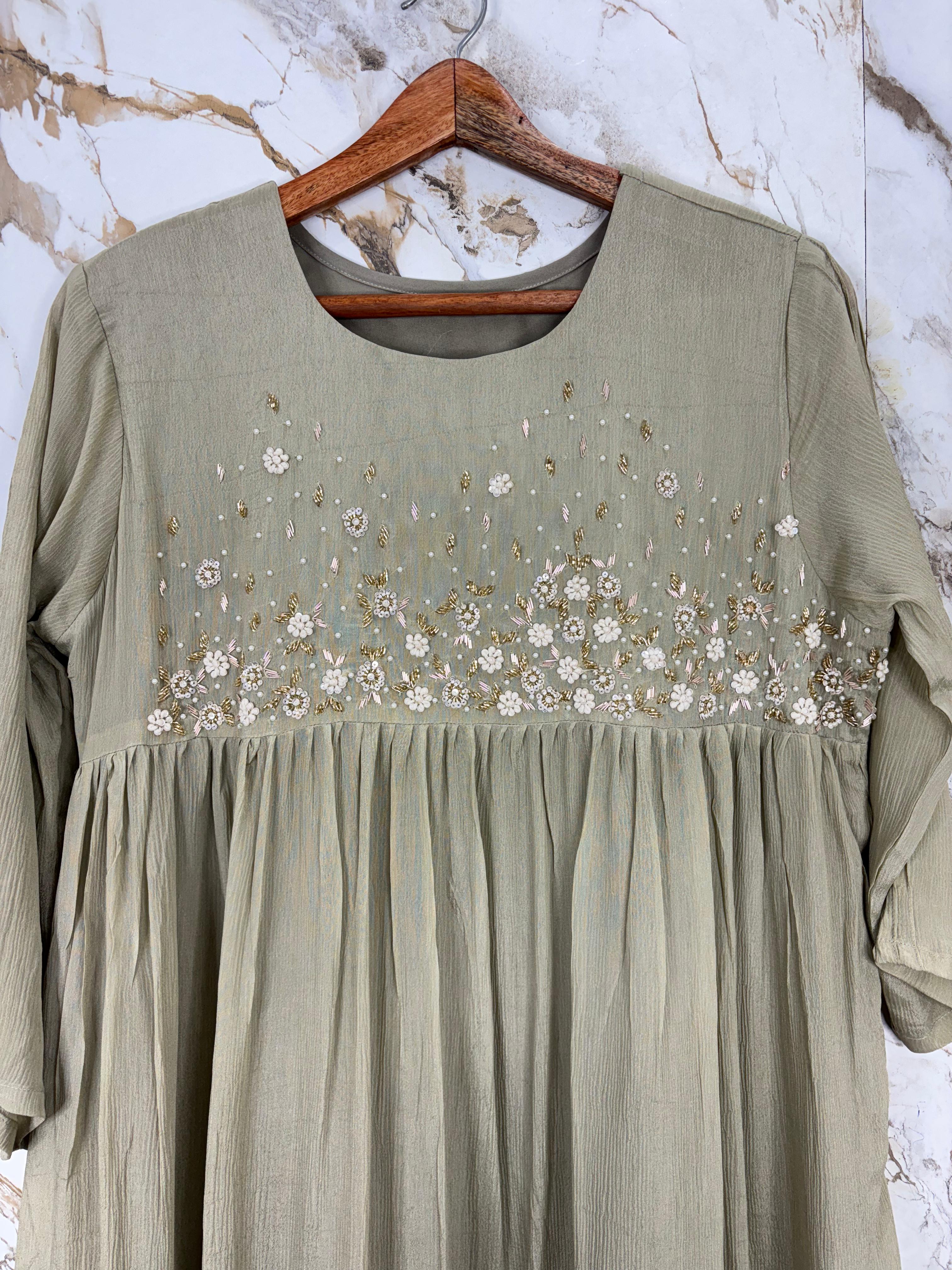 Sage Floral Embroidered Dress view 3