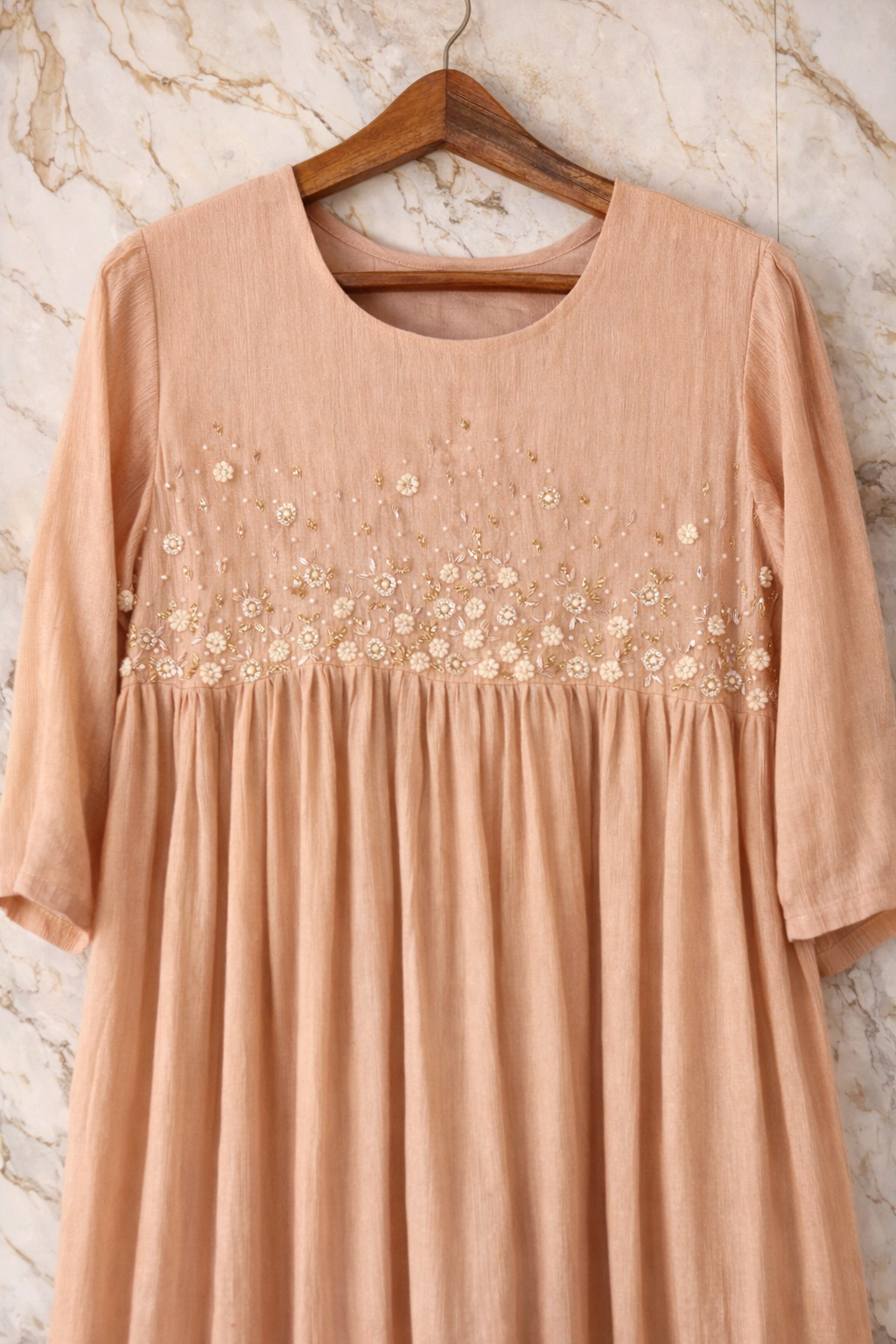 Peach Floral Embroidered Dress view 2