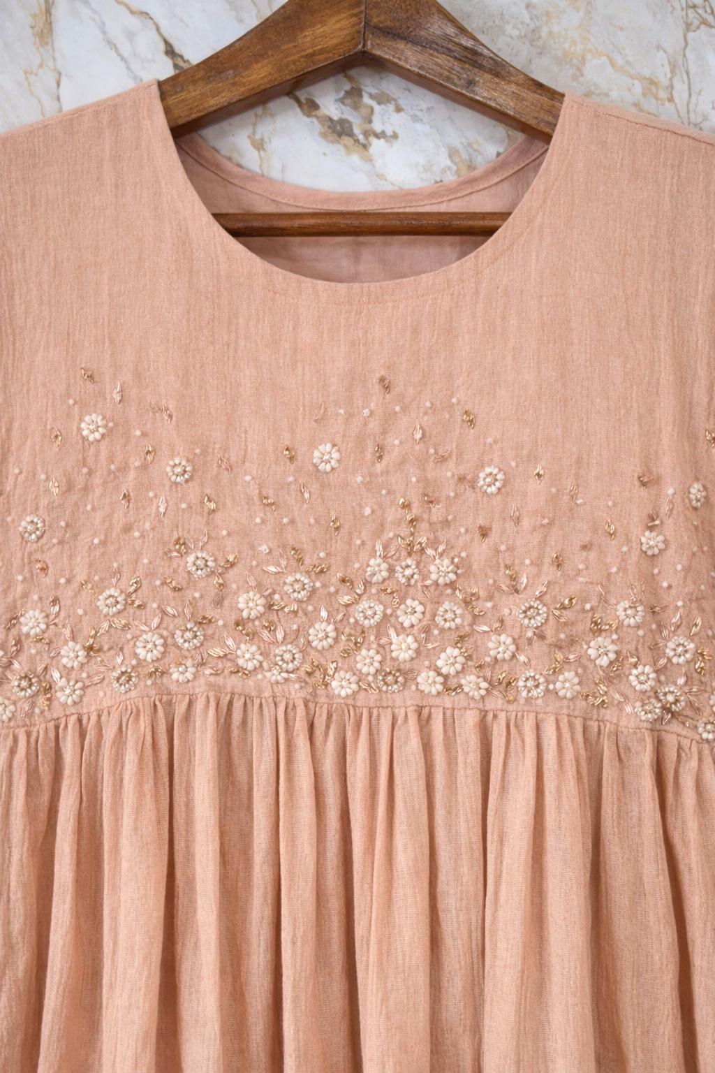 Peach Floral Embroidered Dress view 3