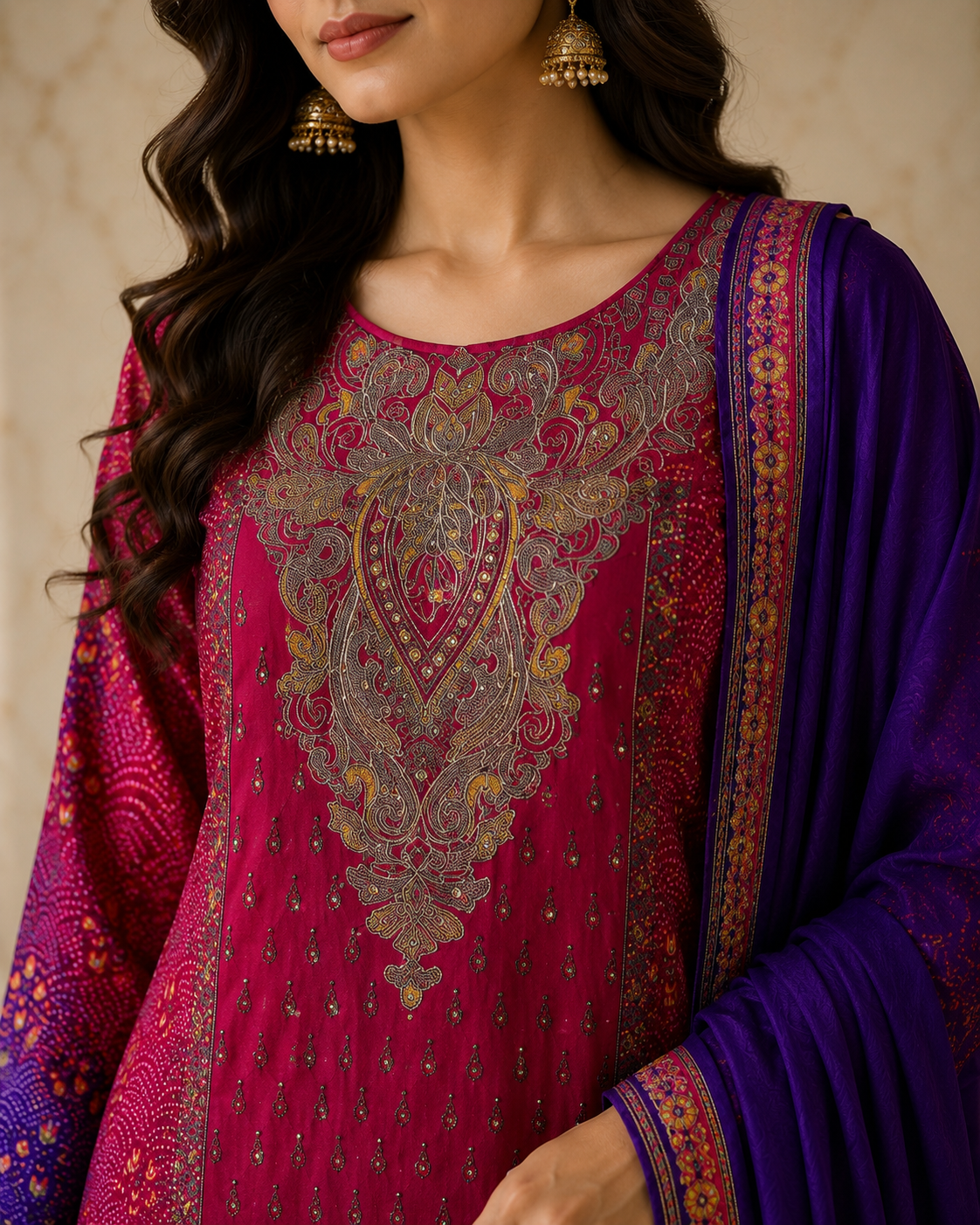 Magenta Purple Crepe 3 Piece Chudidar Set view 3