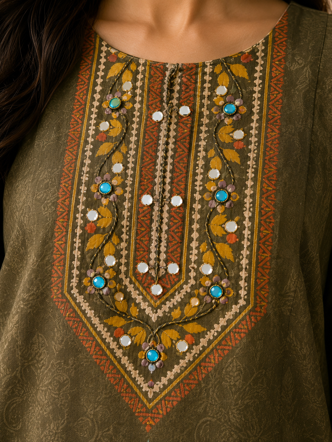 Olive Heritage Muslin Set view 2