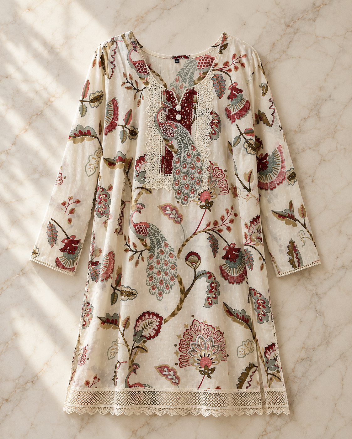 Ivory Peacock Cotton Chudidar Set view 3