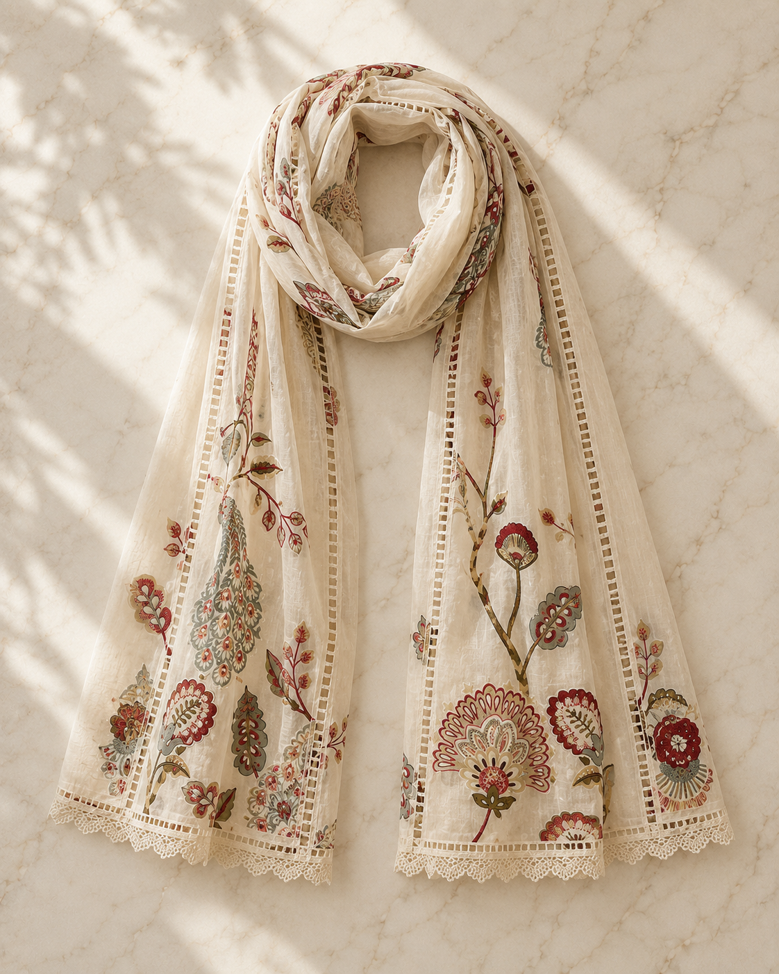Ivory Peacock Cotton Chudidar Set view 5