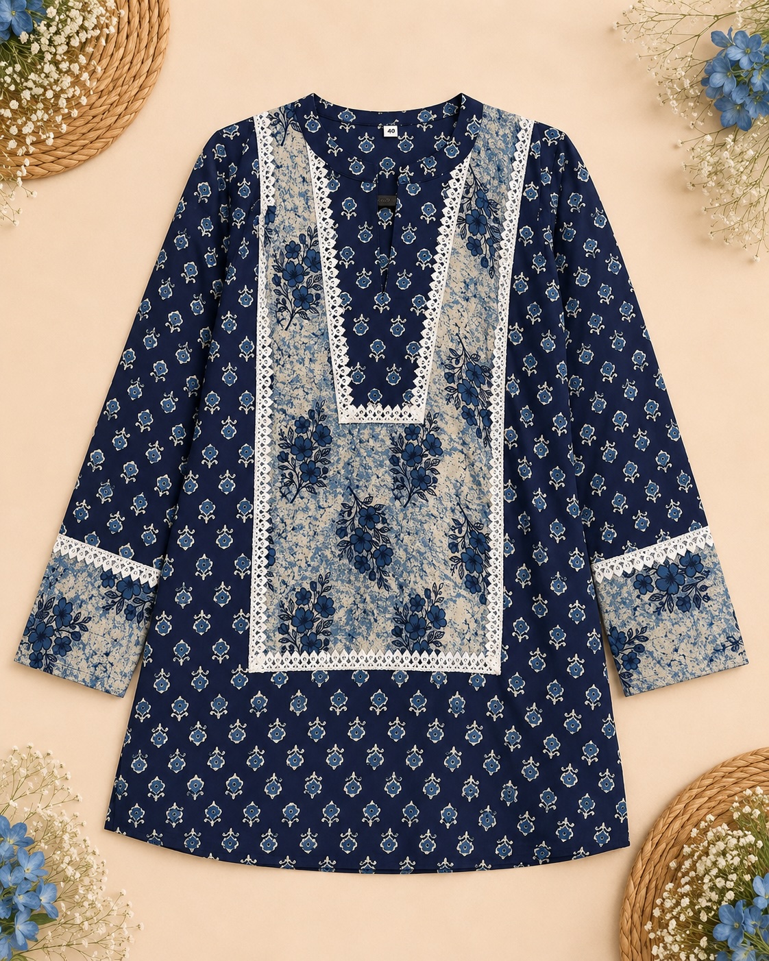 Navy Blue Floral Salwar Set view 2