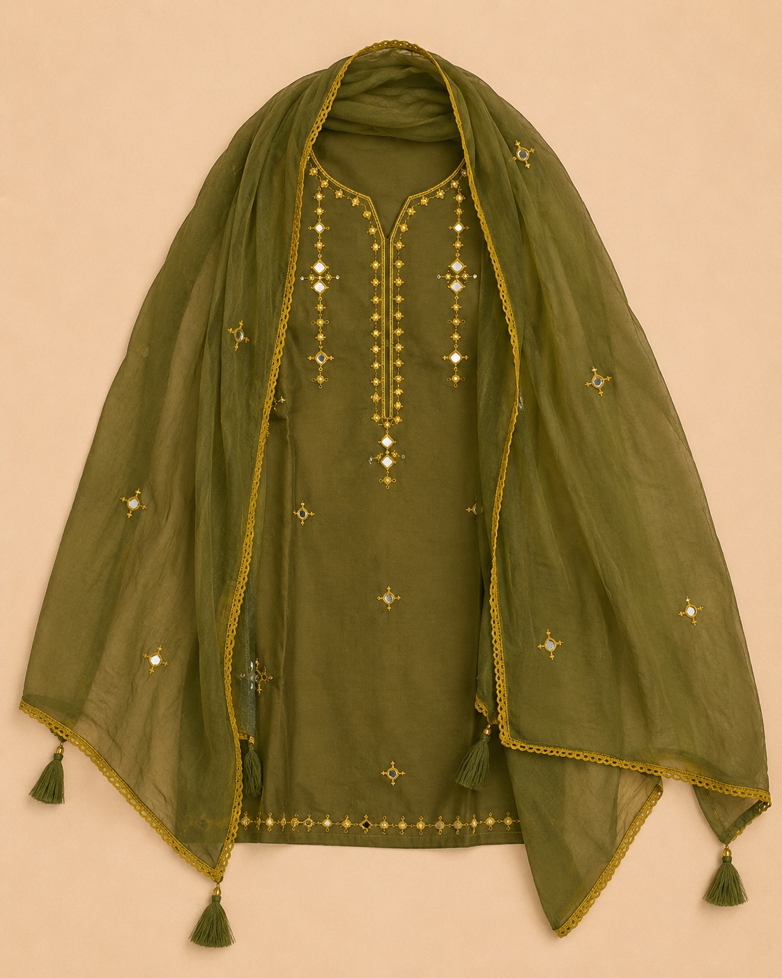 Olive Green Farshi Salwar Set view 4