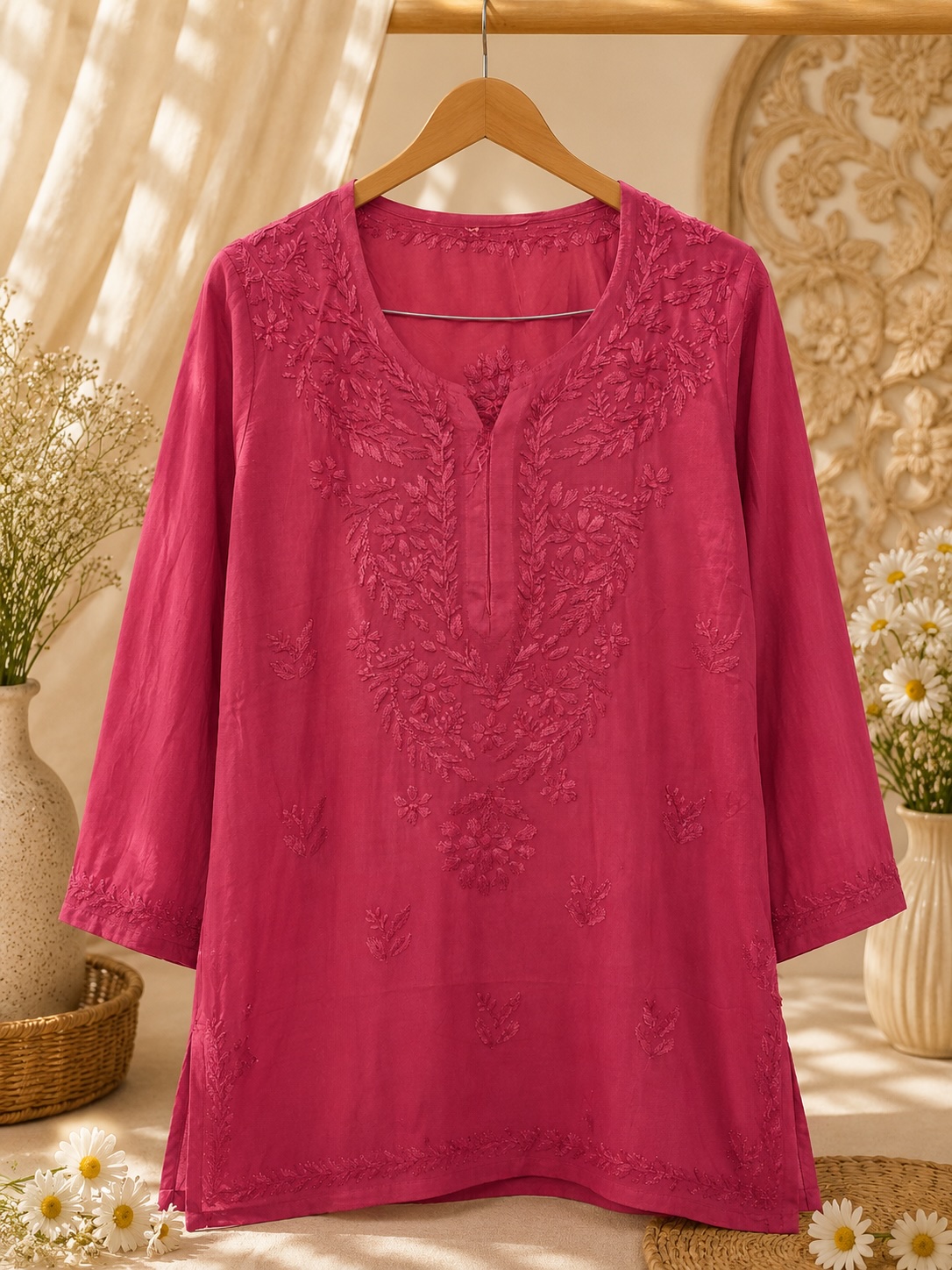 Light Pink Chikankari Malmal Cotton Top view 2