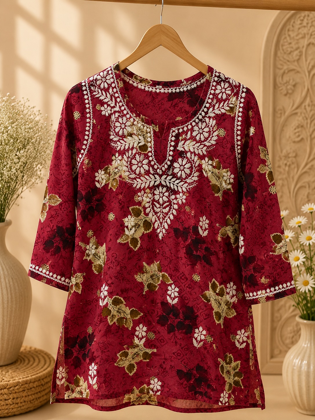 Ruby Bloom Muslin Chikankari Top view 2
