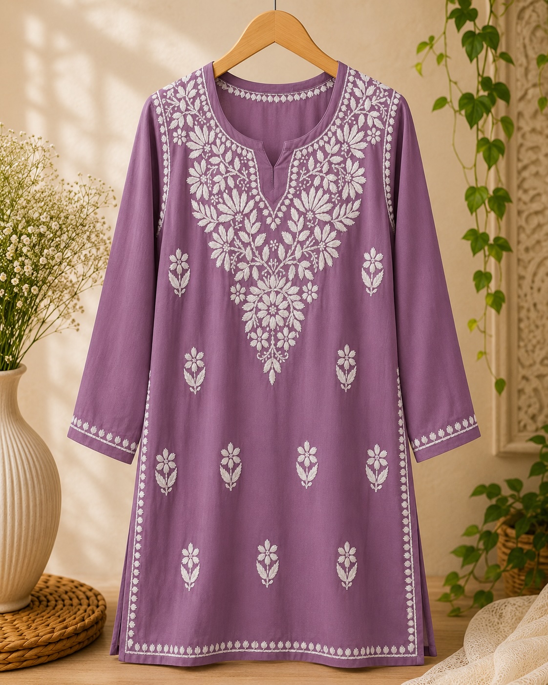 Lavender Rayon Chikankari Top view 2