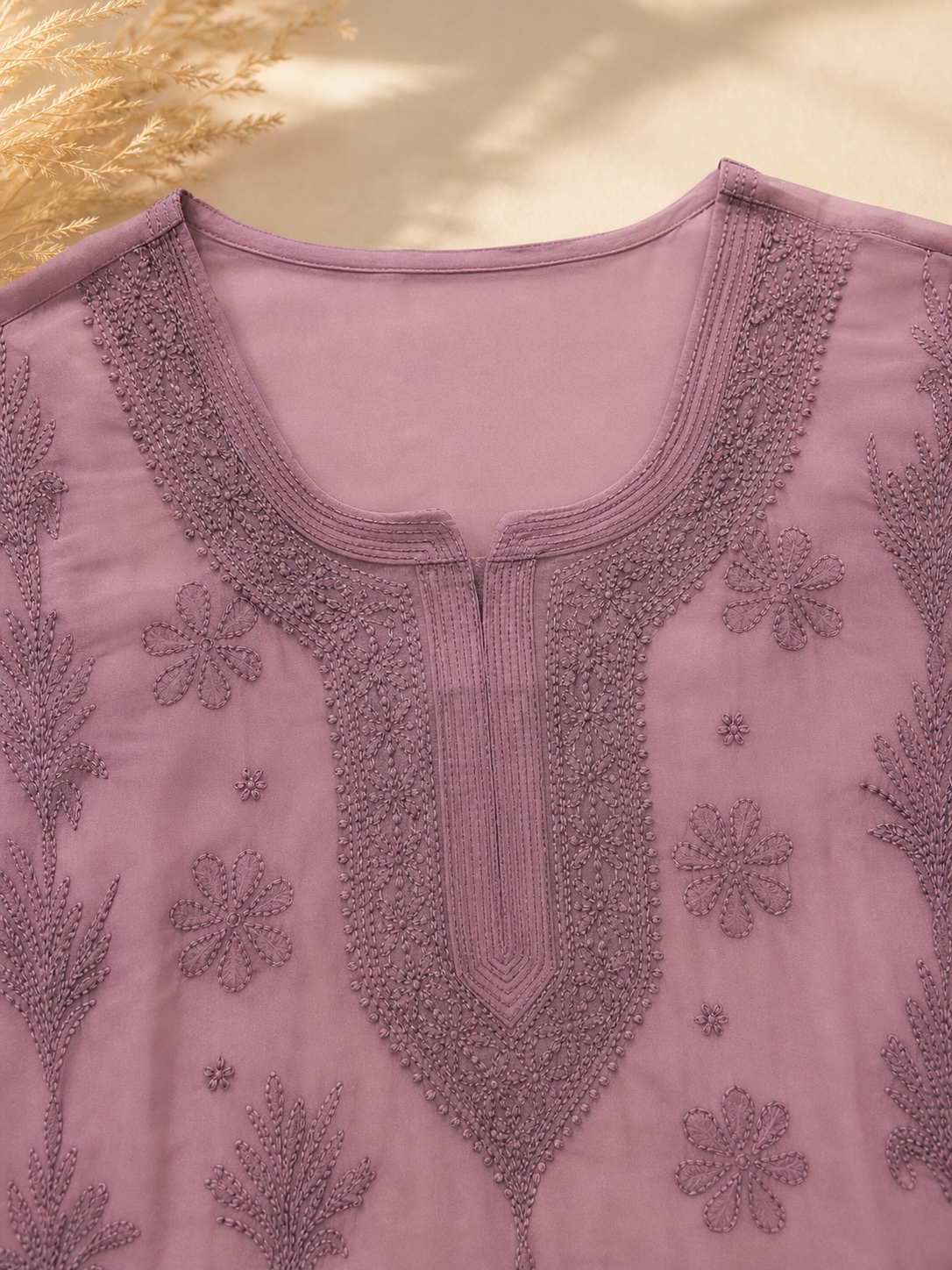 Dusty Mauve Chikankari Georgette with Lining Long Kurta view 2