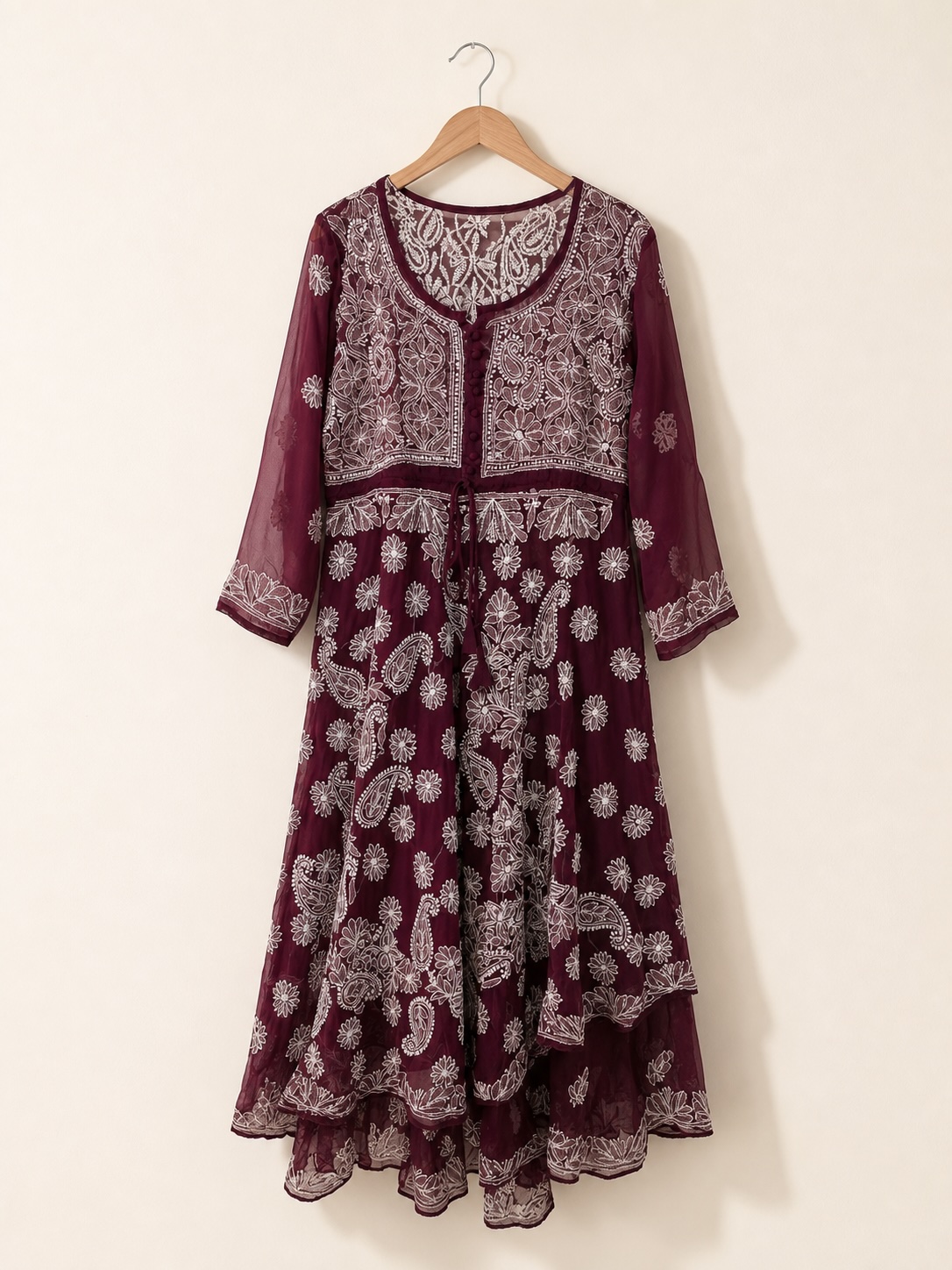 Plum Layered Georgette with Lining Anarkali view 2