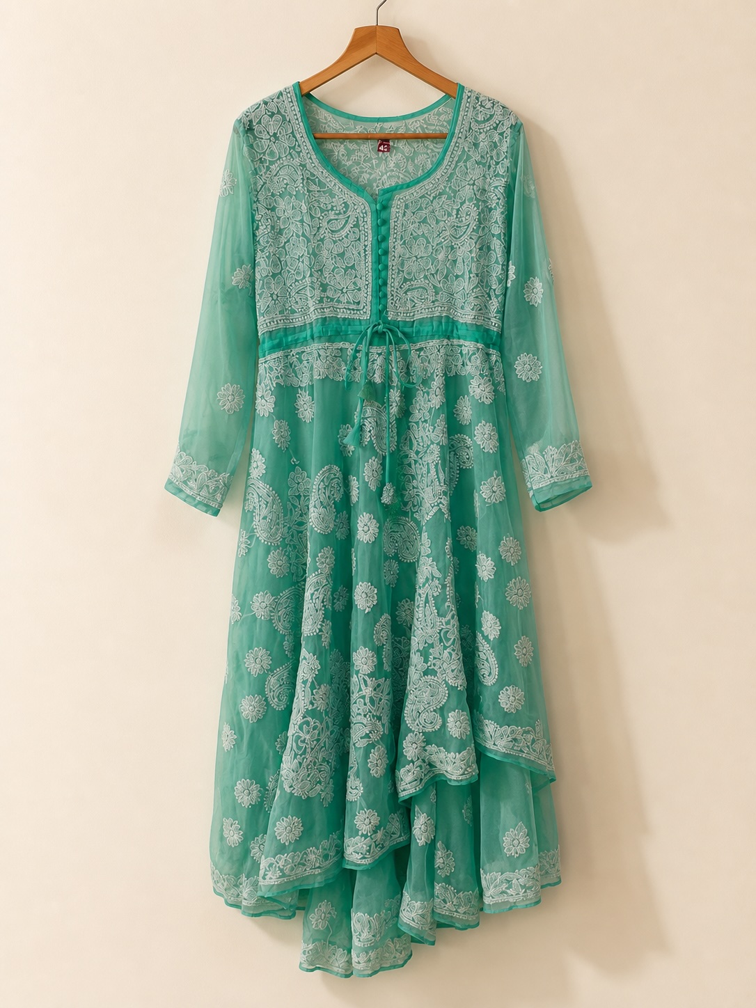 Sea Green Layered Georgette with Lining Anarkali view 2
