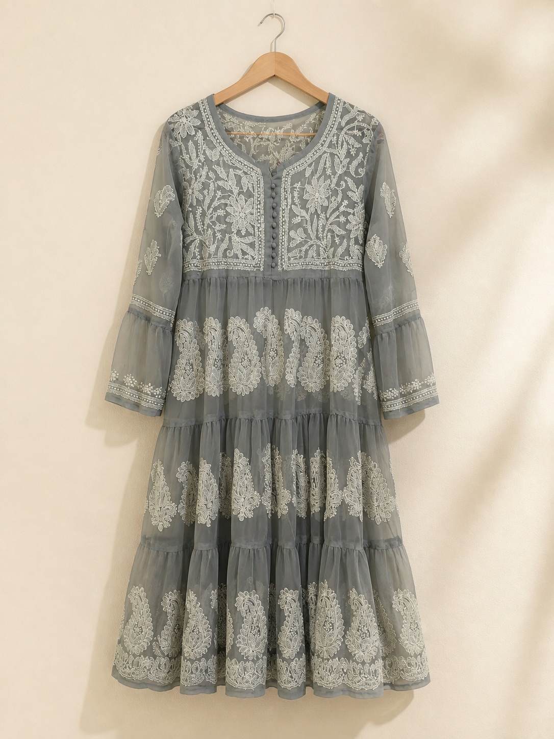 Grey Anarkali Georgette with Lining view 2