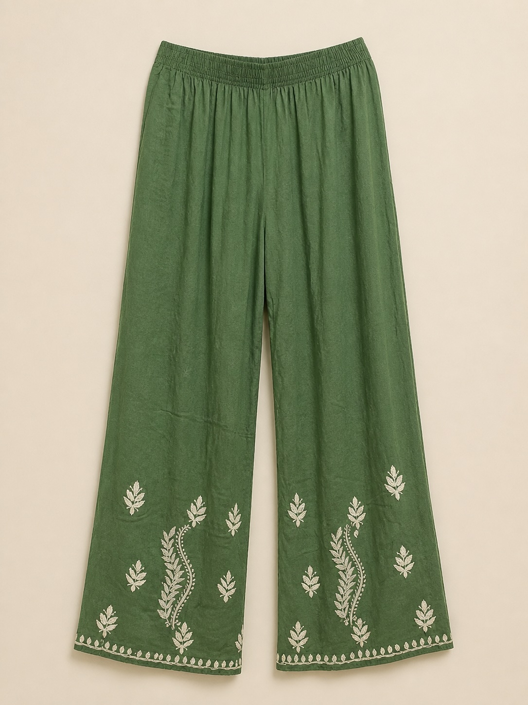 Olive Green Cotton Palazzo Pants view 2