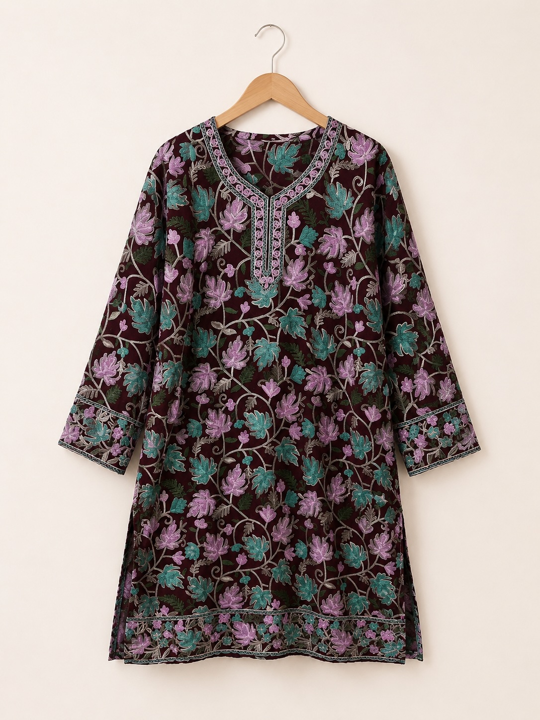 Plum Lotus Kashmiri Jama Long Kurta view 2