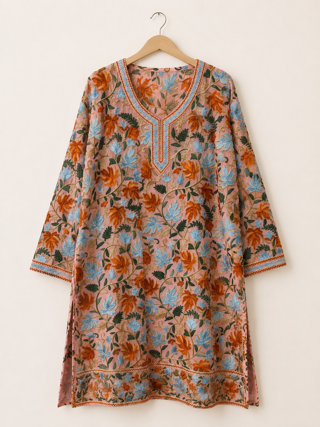 Peach Bloom Kashmiri Jama Long Kurta view 2