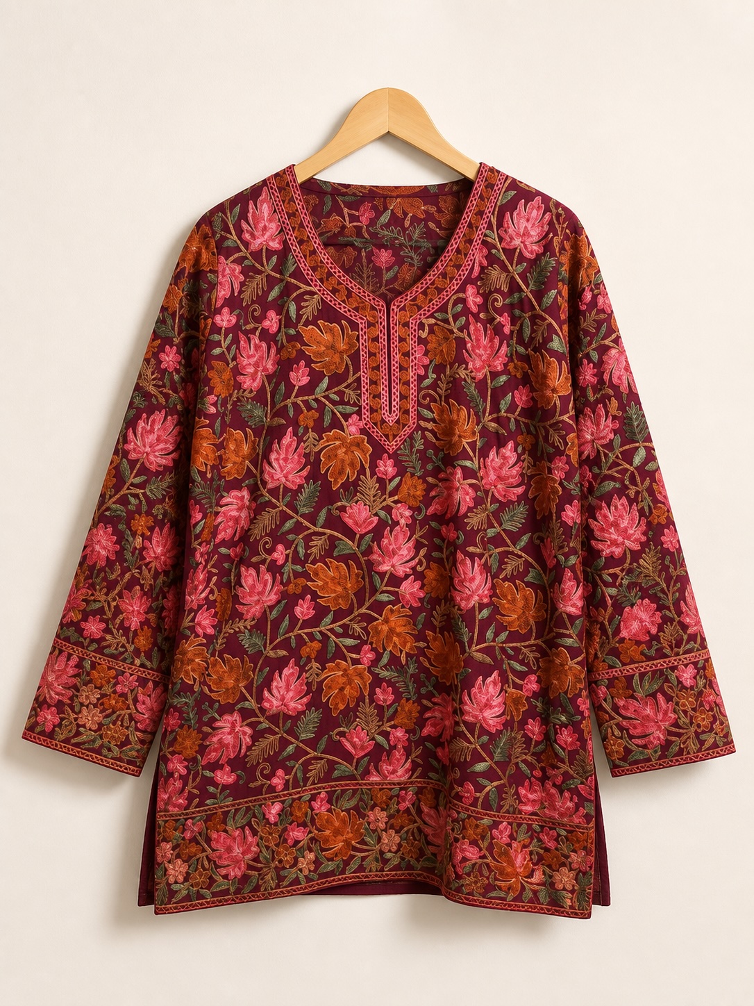 Rosewood Bloom Kashmiri Jama Short Kurti view 2