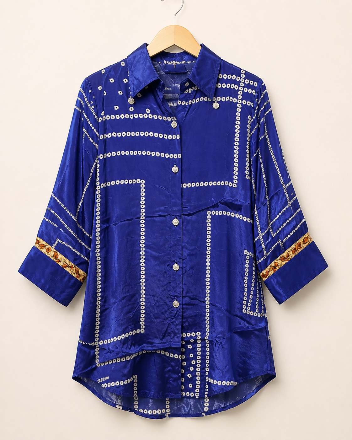Royal Blue Printed Crepe Faux-Button Shirt-Style Tunic view 2