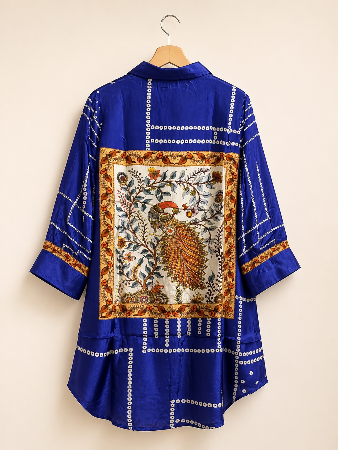 Royal Blue Printed Crepe Faux-Button Shirt-Style Tunic view 3