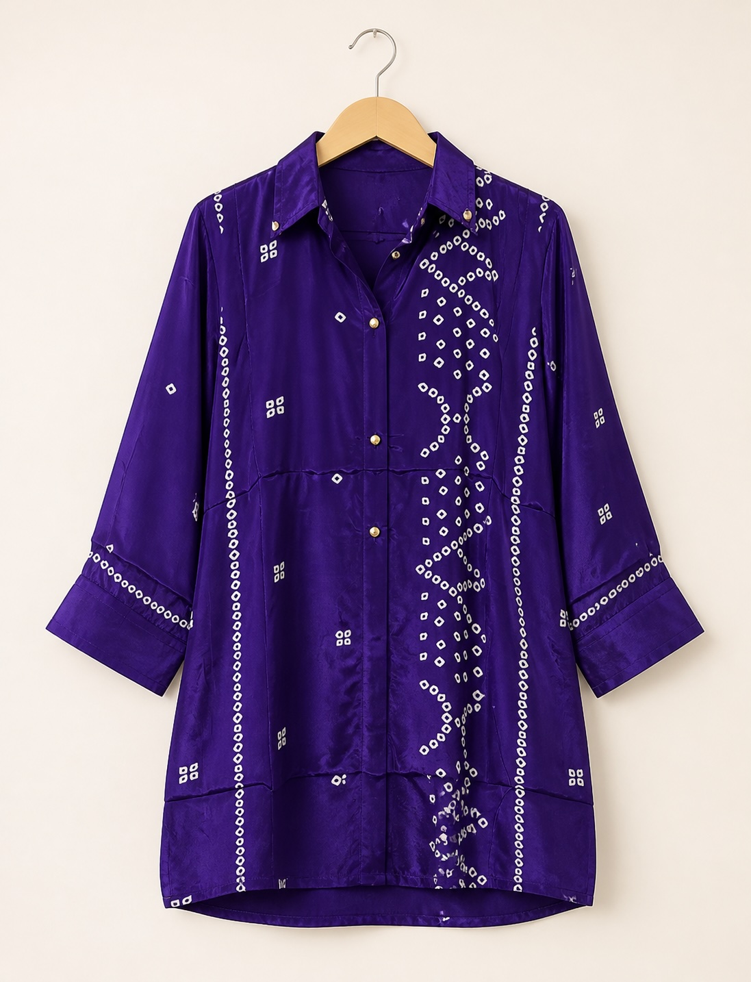 Royal Purple Printed Crepe Faux-Button Shirt-Style Tunic view 2