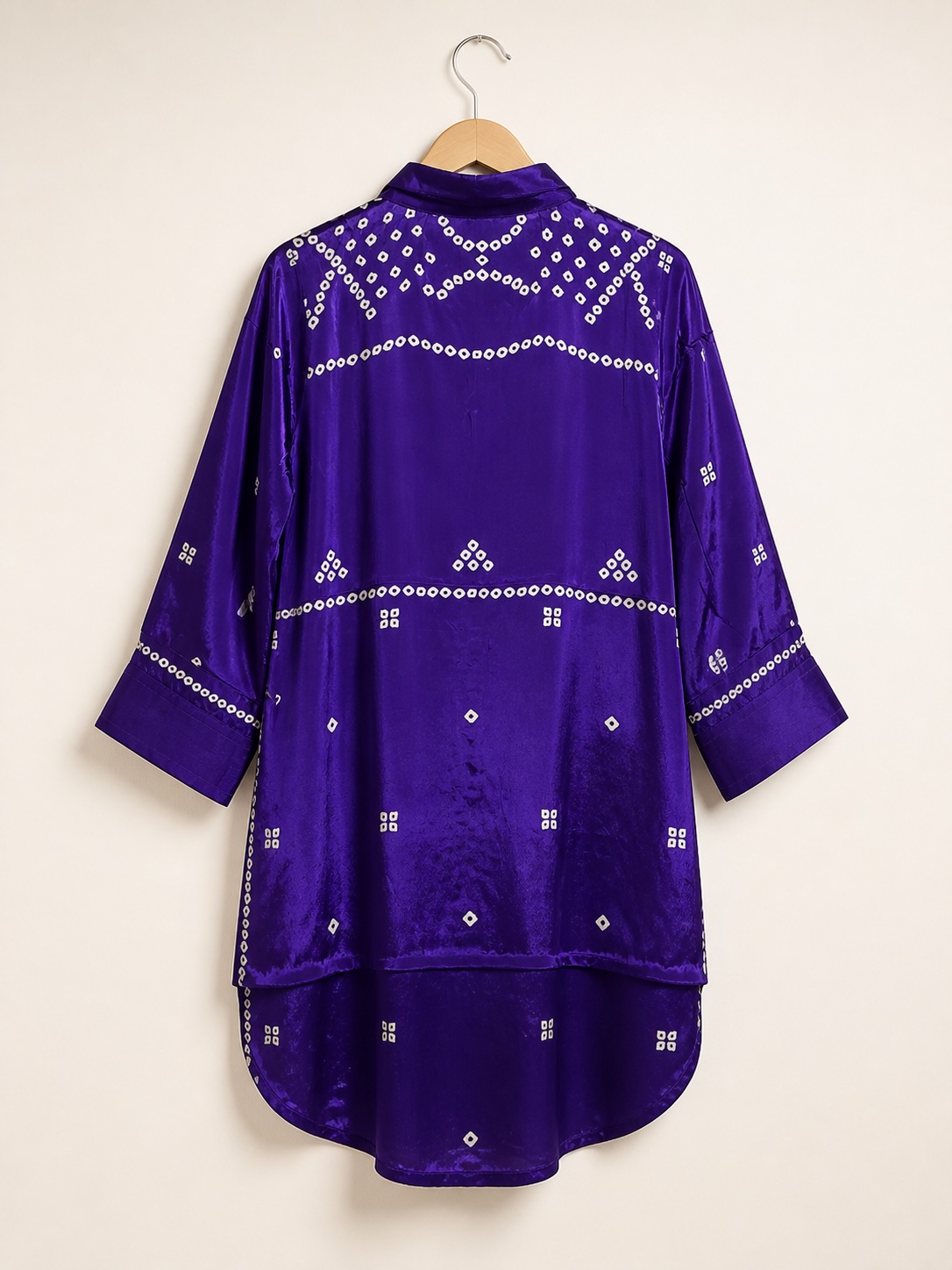 Royal Purple Printed Crepe Faux-Button Shirt-Style Tunic view 3