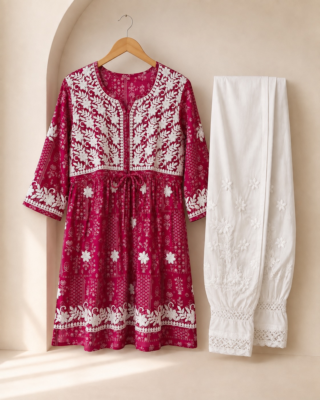 Pink Floral Embroidered Cotton Co-Ord Set view 2