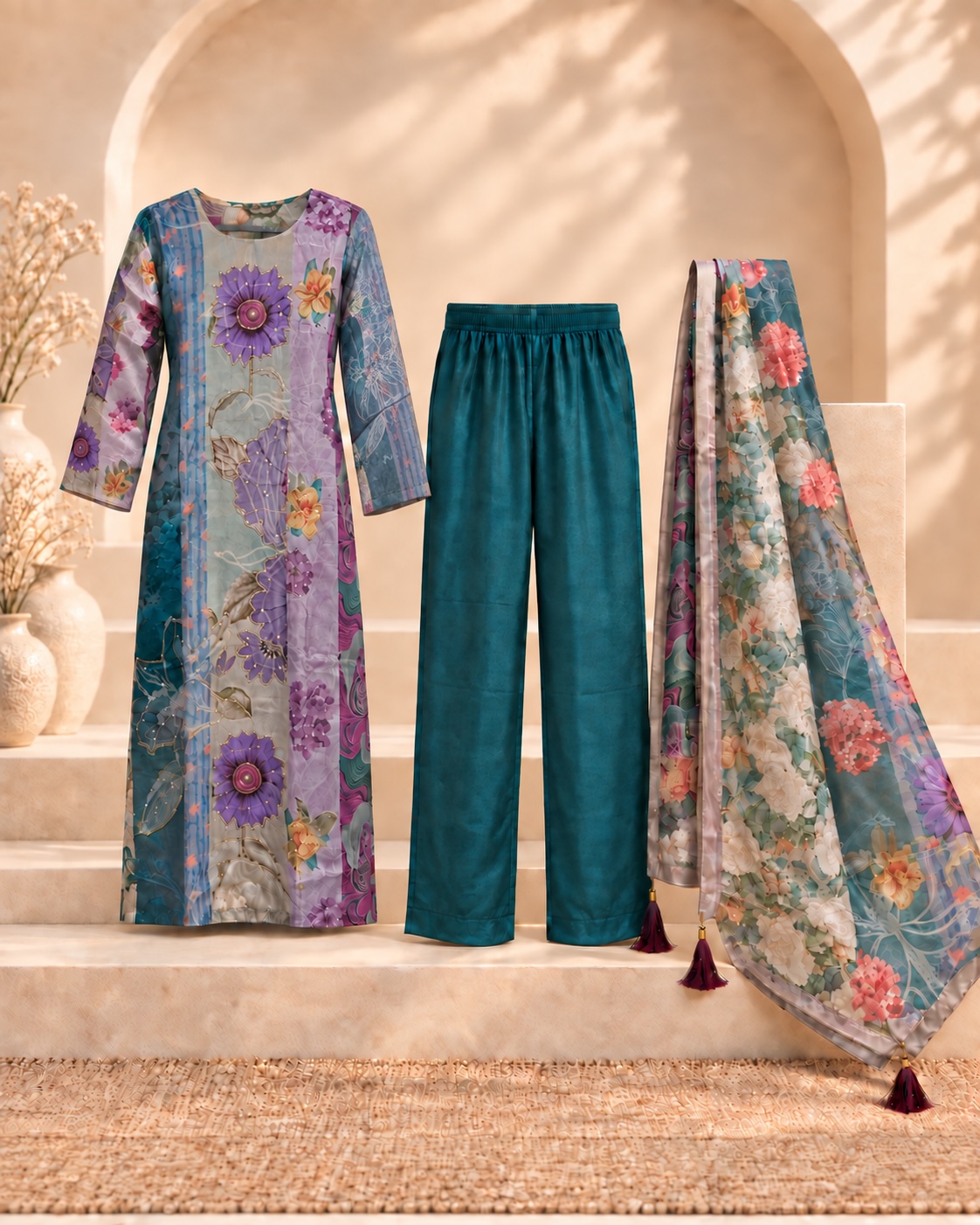 Lavender Bloom Tissue Shimmer Chudidar Set view 2