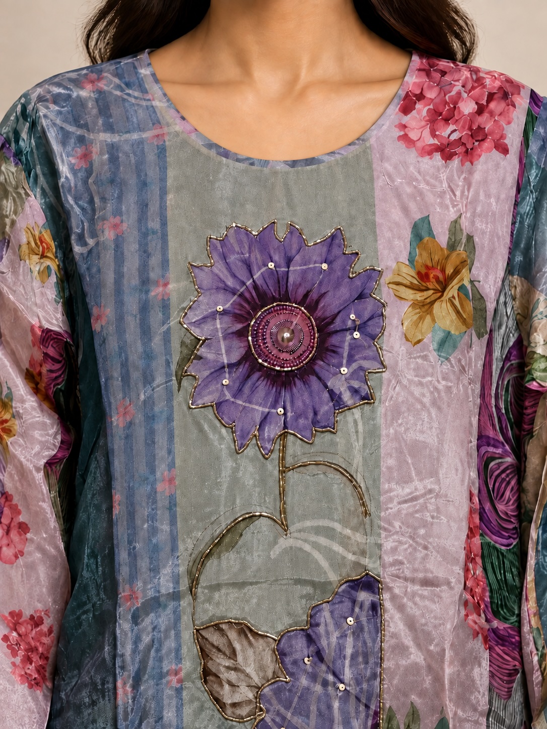 Lavender Bloom Tissue Shimmer Chudidar Set view 3