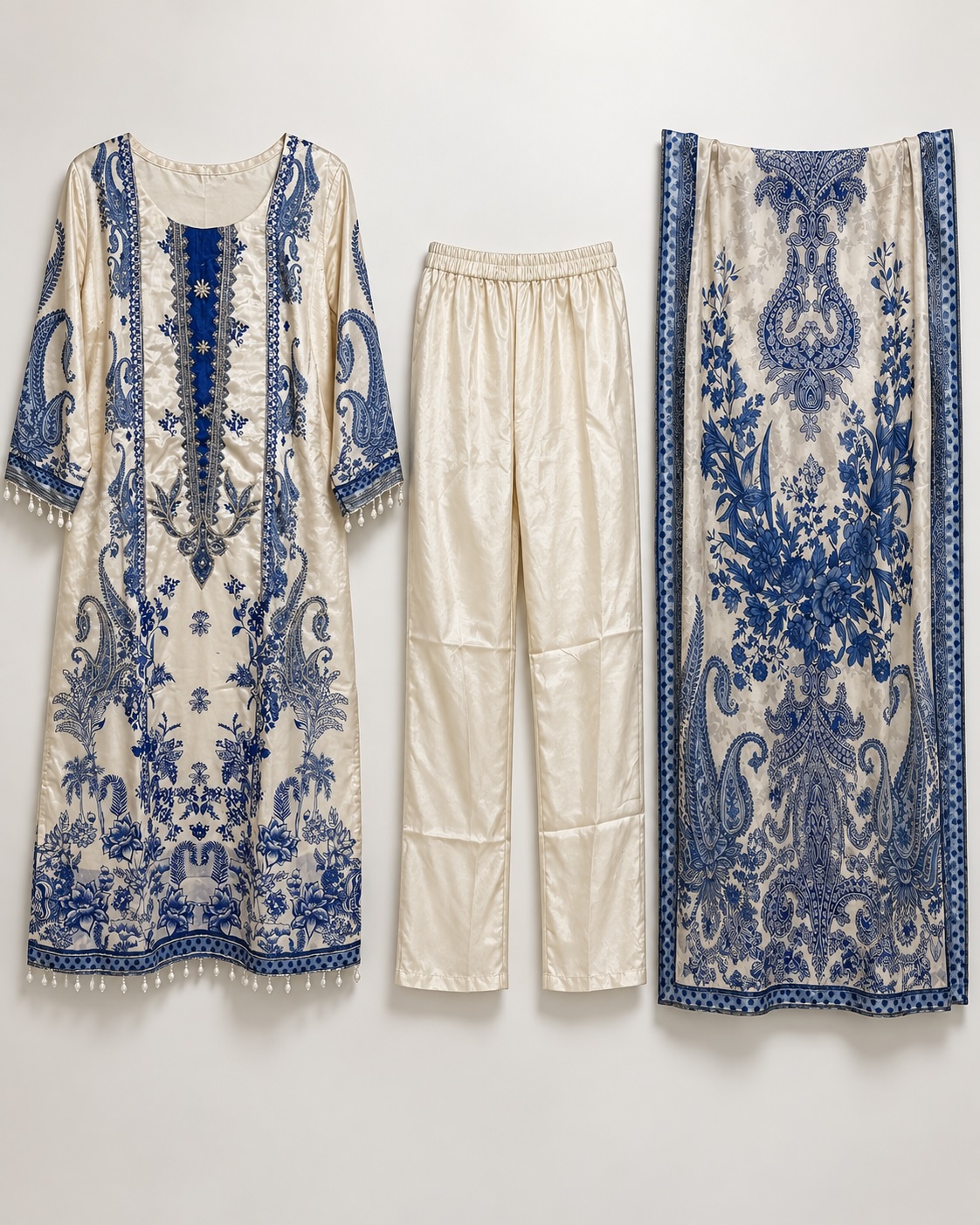 Blue Pearl Paisley Pure Chinon Aari Work Chudidar Set view 2