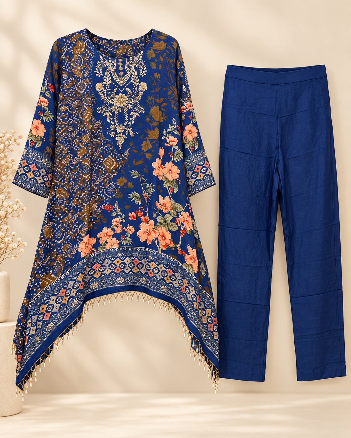 Sapphire Floral Natural Crepe Co-Ord Set view 2