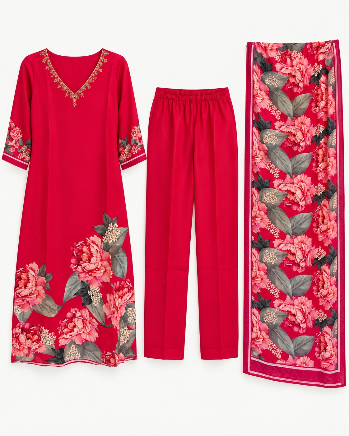Crimson Bloom Pure Viscose Muslin Chudidar Set view 2