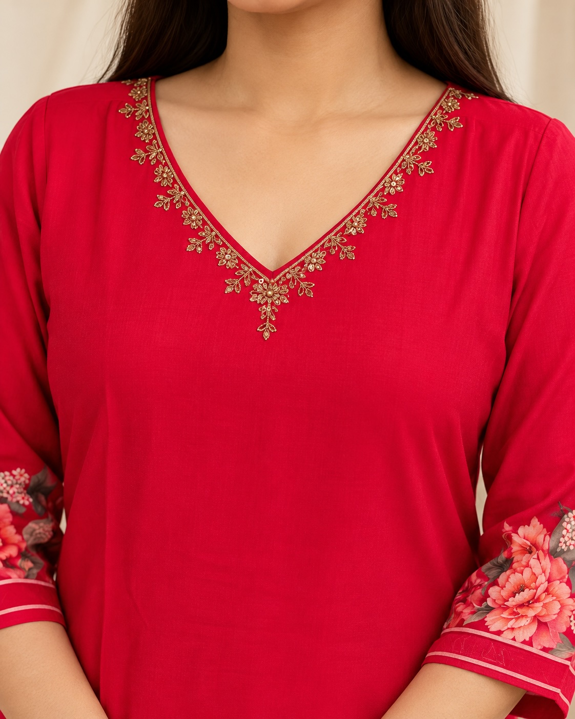 Crimson Bloom Pure Viscose Muslin Chudidar Set view 3