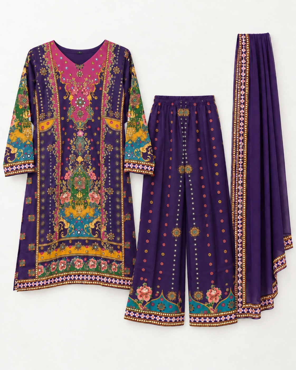 Purple Regal Print Natural Crepe Palazzo Co-Ord Set view 2