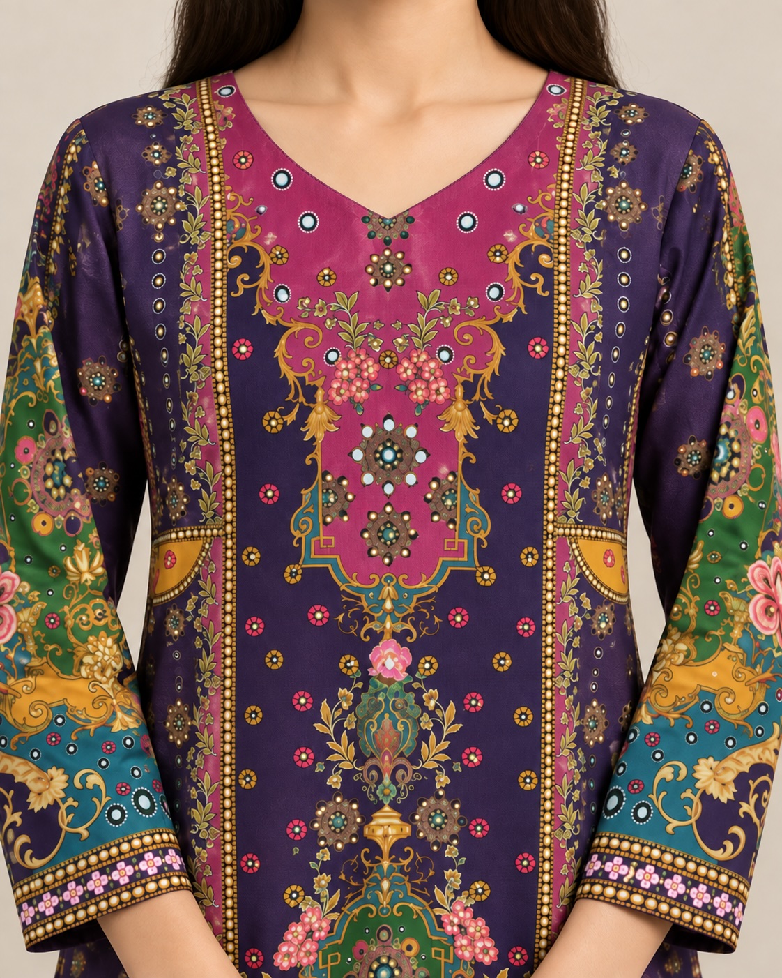 Purple Regal Print Natural Crepe Palazzo Co-Ord Set view 3