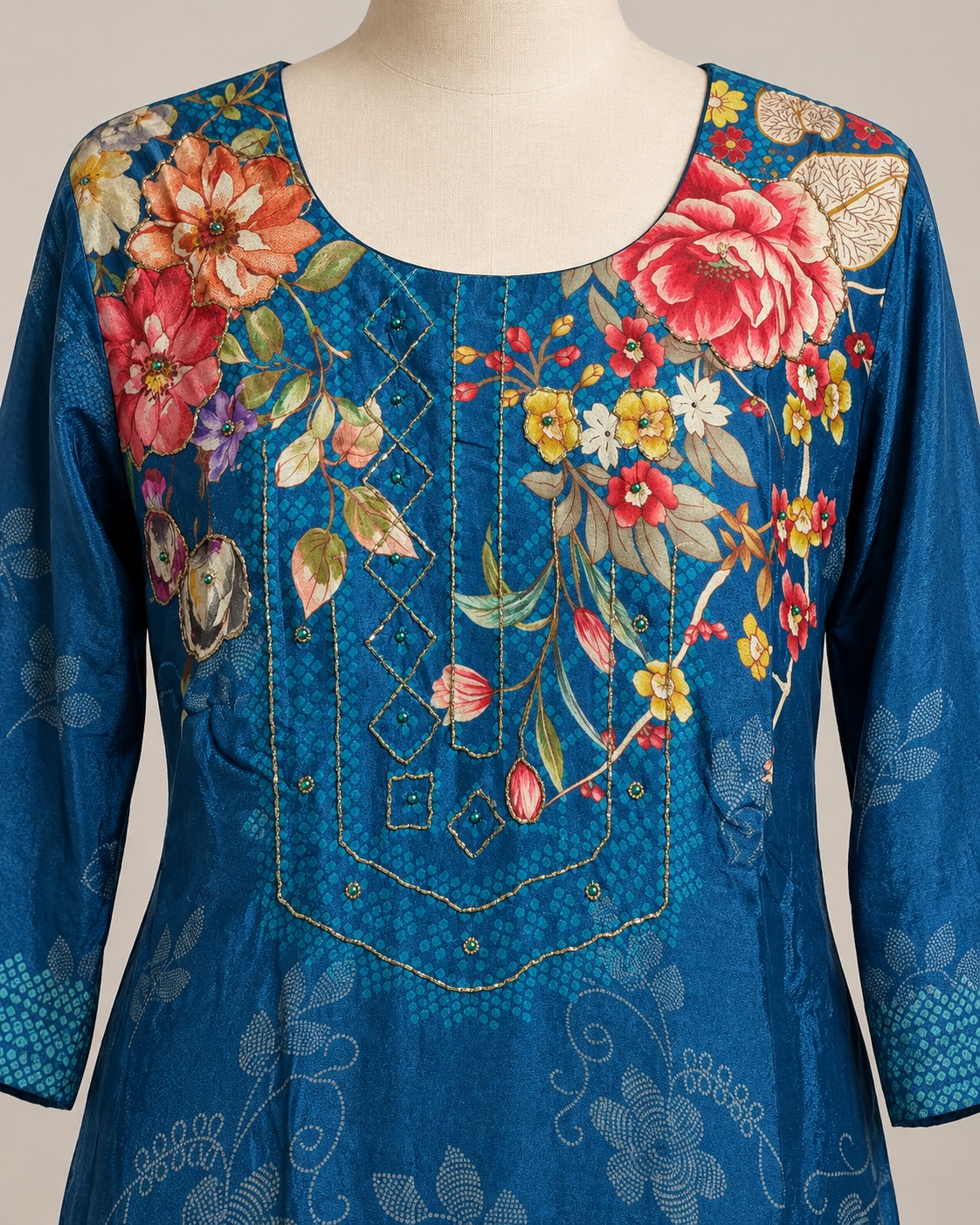 Teal Garden Hand Embroidered Chinon Co-Ord Set view 3
