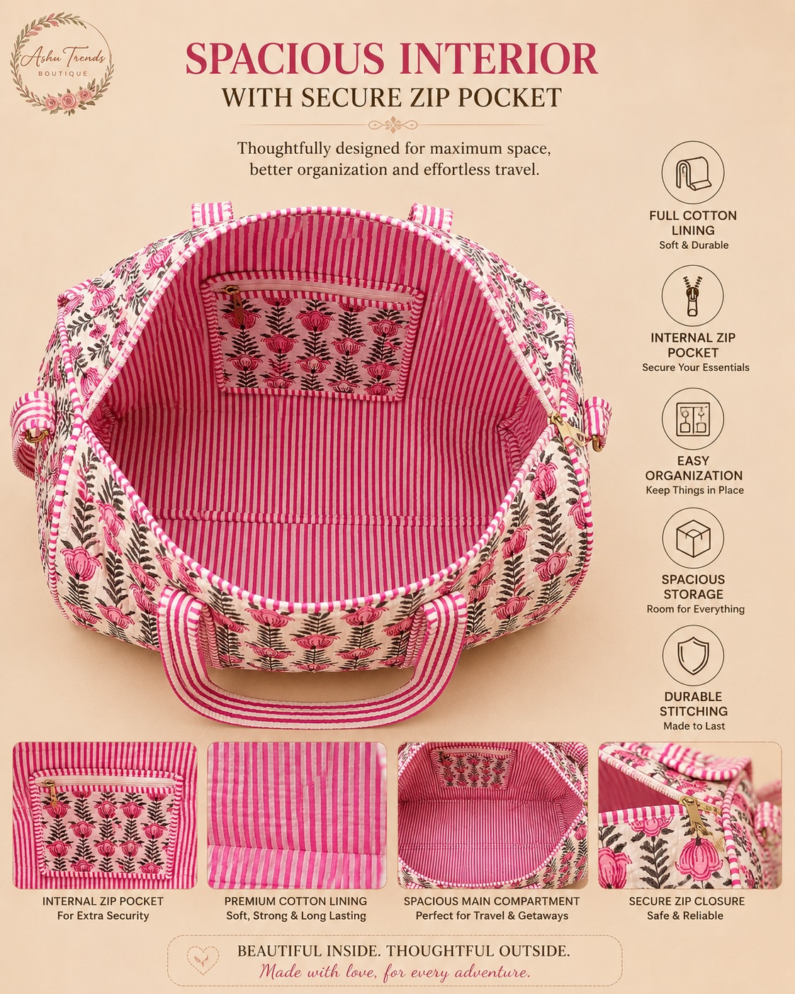 Pink Lotus Blossom Duffel Bag view 2