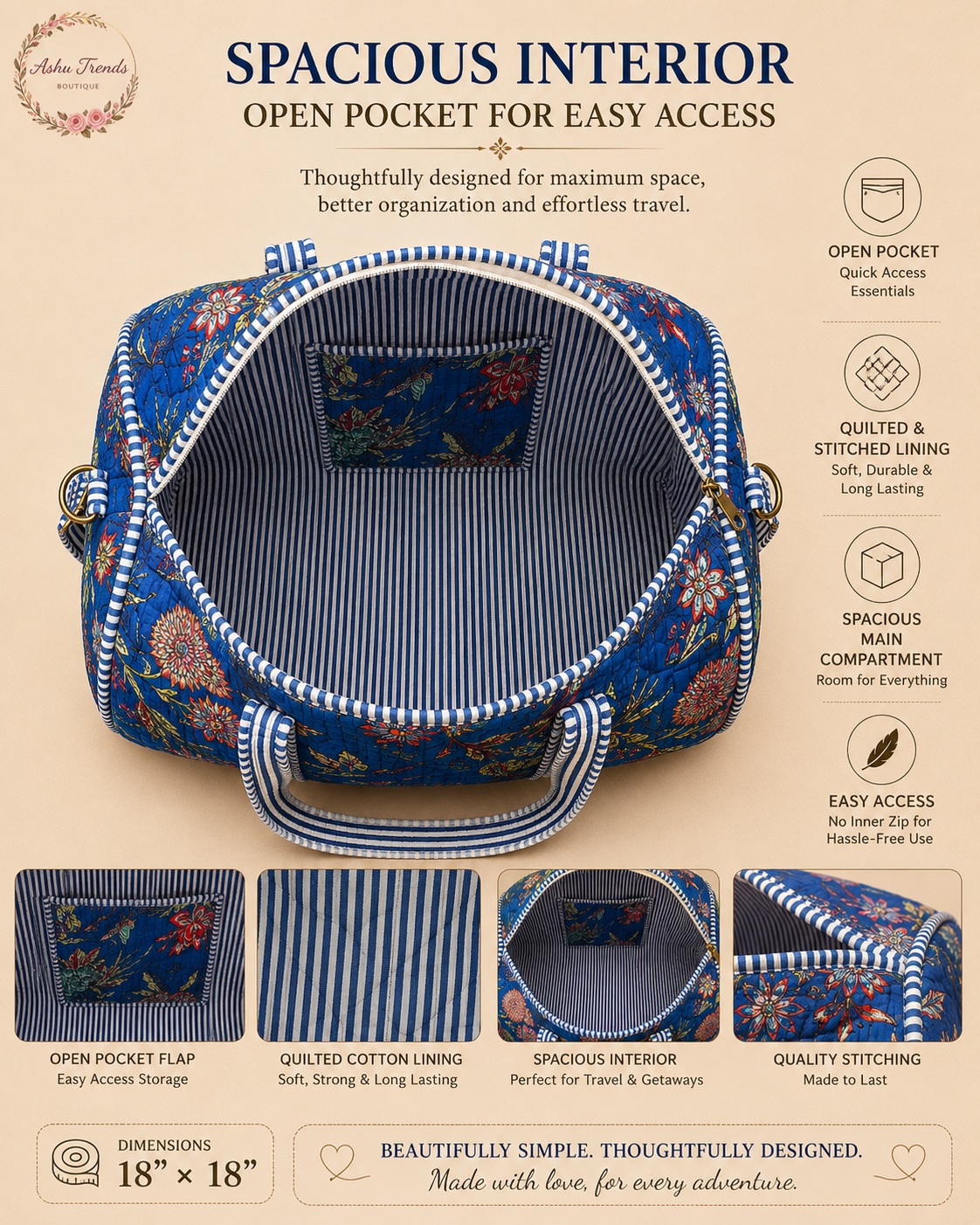 Royal Blue Garden Duffel Bag view 2