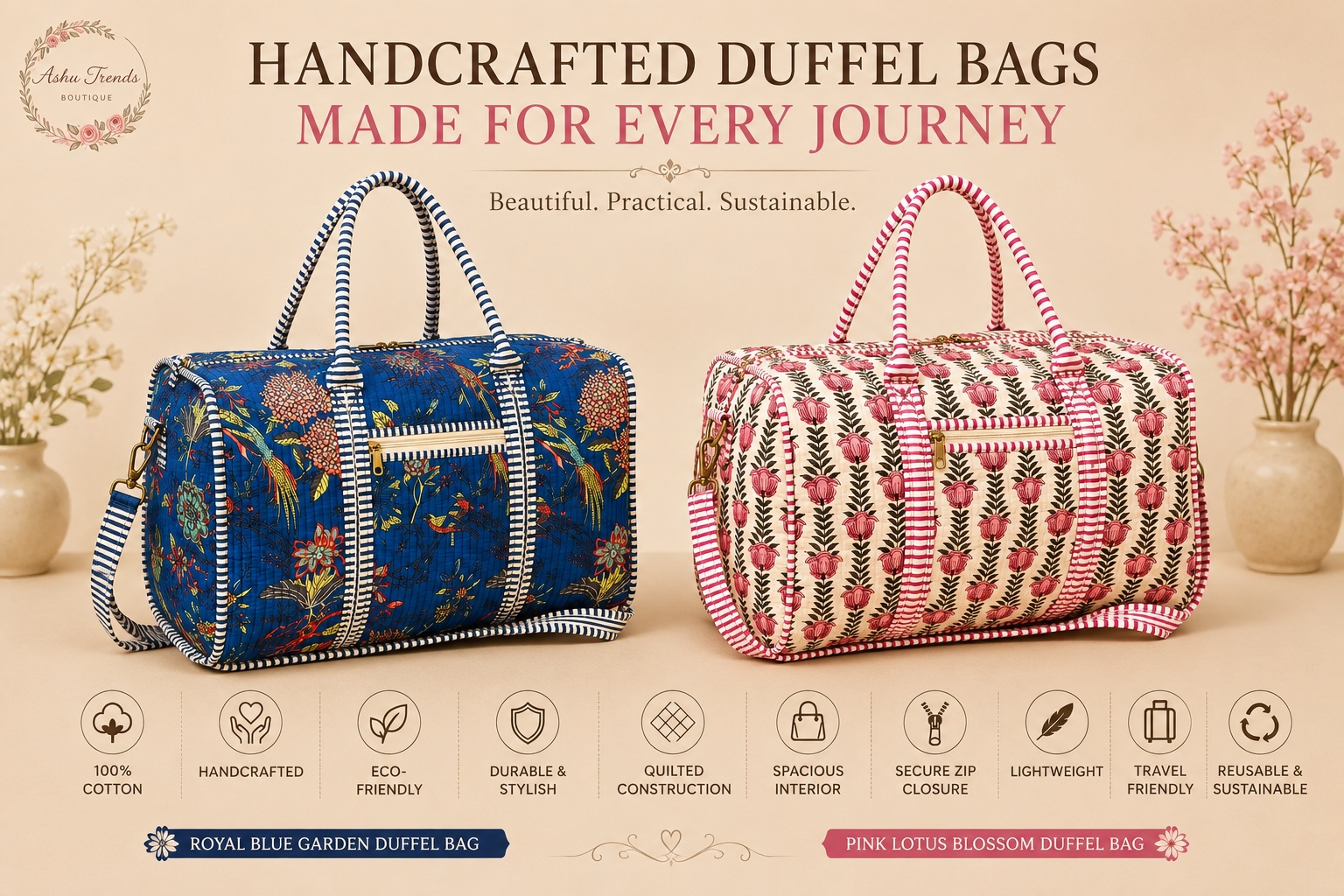 Royal Blue Garden Duffel Bag view 3