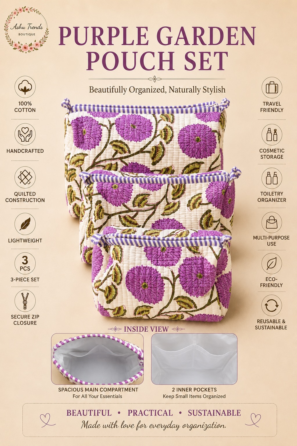 Purple Garden Pouch Set view 2