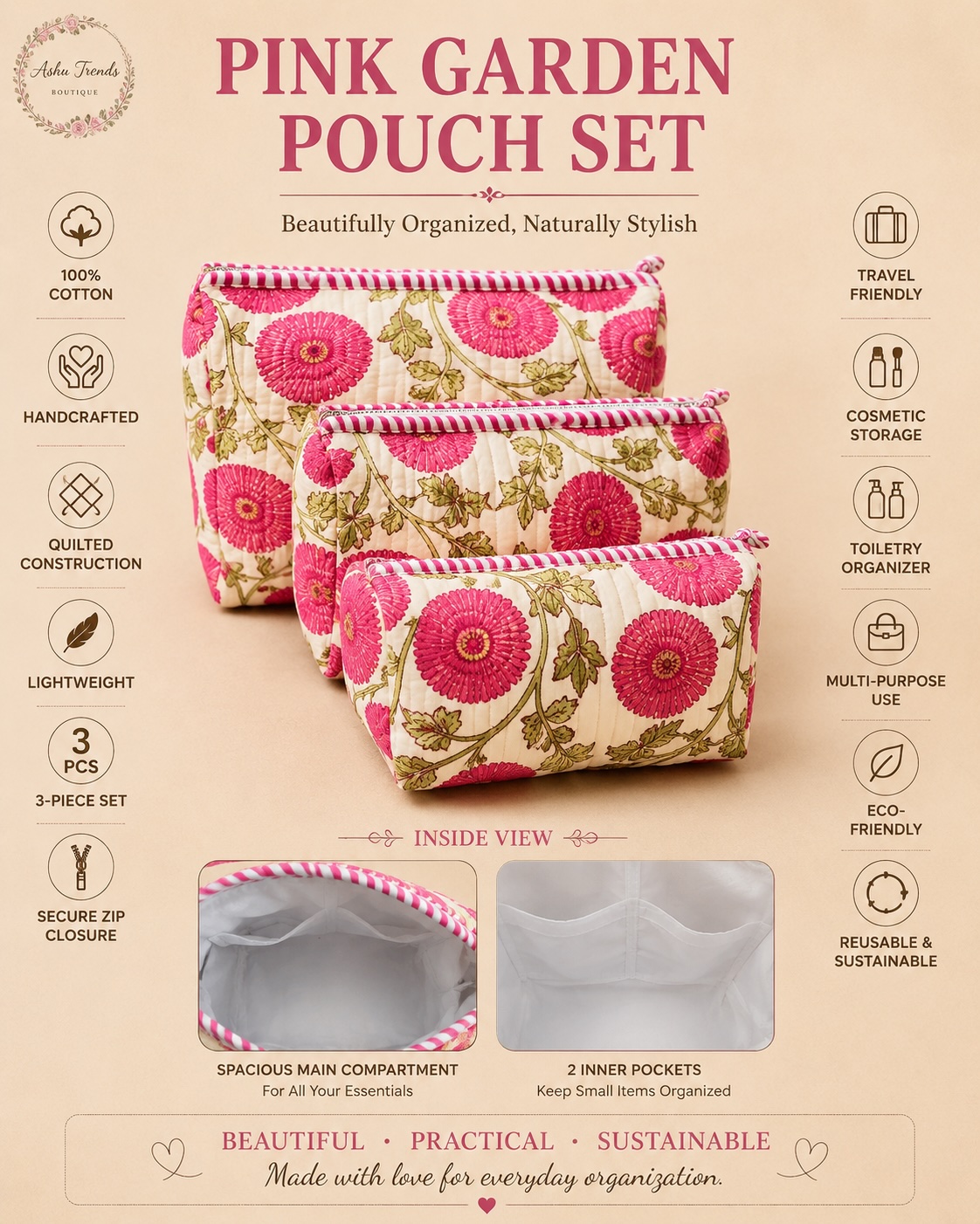 Pink Garden Pouch Set view 2